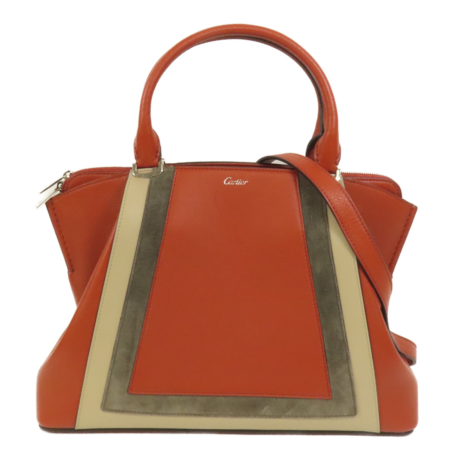 CARTIER 牛皮皮革2way Shoulder Bag銀扣手挽肩背兩用袋