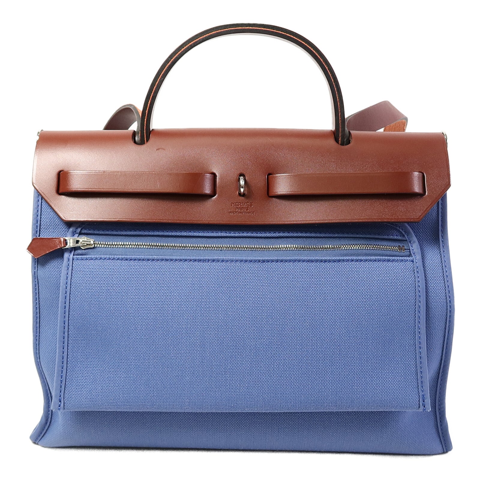 HERMES 帆布Herbag PM手挽肩背兩用袋Bleu Agate/Rouge H