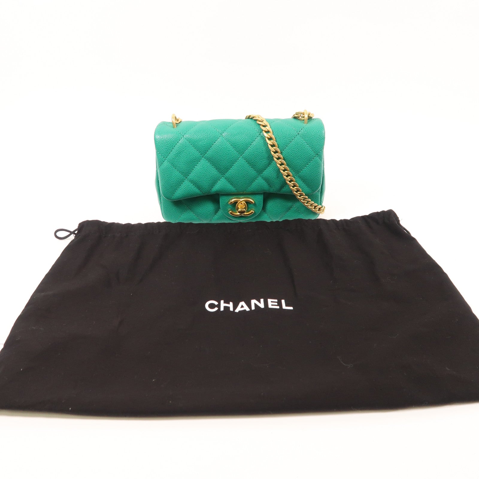 CHANEL CC GHW Chain Shoulder Bag Calfskin Leather Green