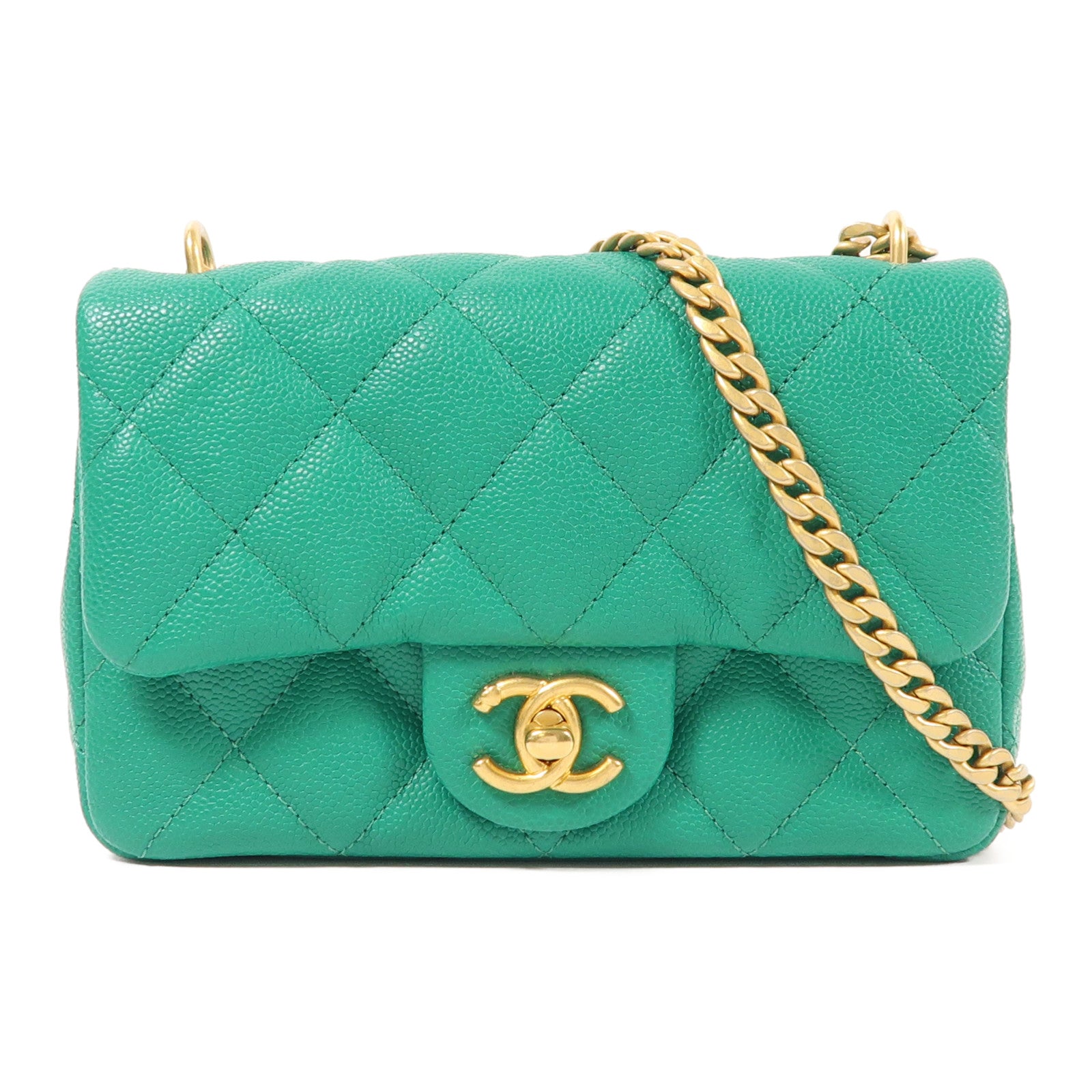 CHANEL CC GHW Chain Shoulder Bag Calfskin Leather Green