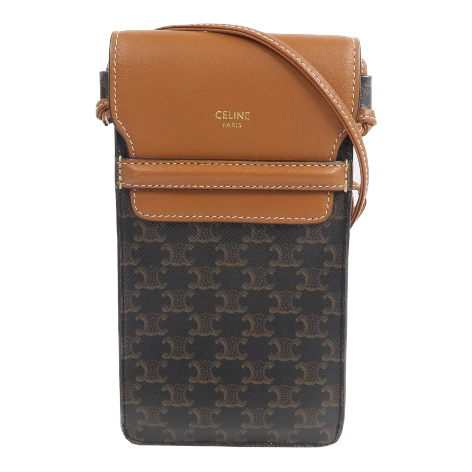 CELINE 塗層帆布/牛皮皮革Triomphe Phone Pouch with Flap肩背袋