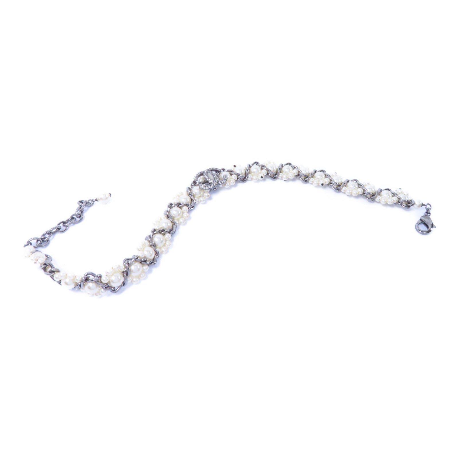 CHANEL 金屬Choker項鍊銀色/白色