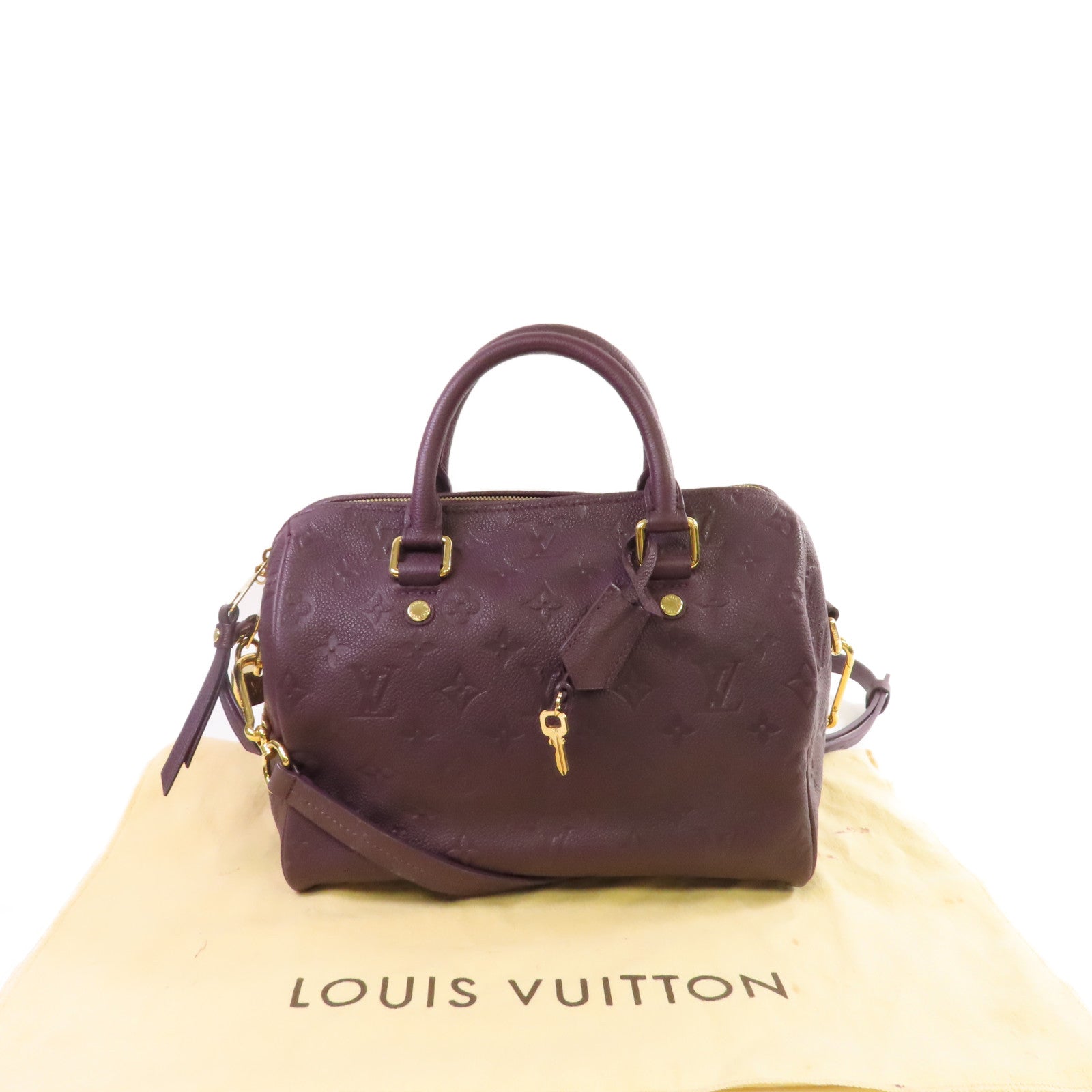 LOUIS VUITTON Monogram Empreinte Speedy Bandouliere 25 2Way Shoulder Bag金扣手挽肩背兩用袋紫色