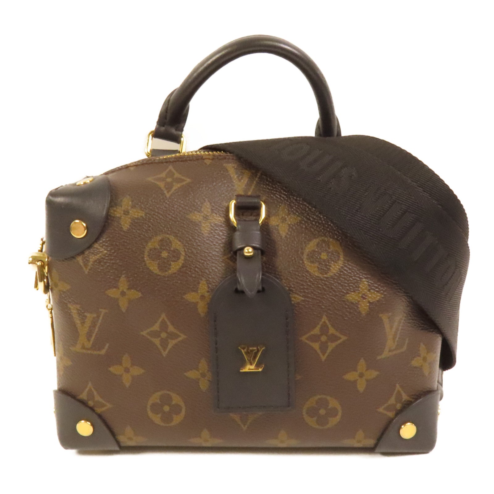 LOUIS VUITTON Monogram Petite Malle Souple金扣手挽肩背兩用袋棕色
