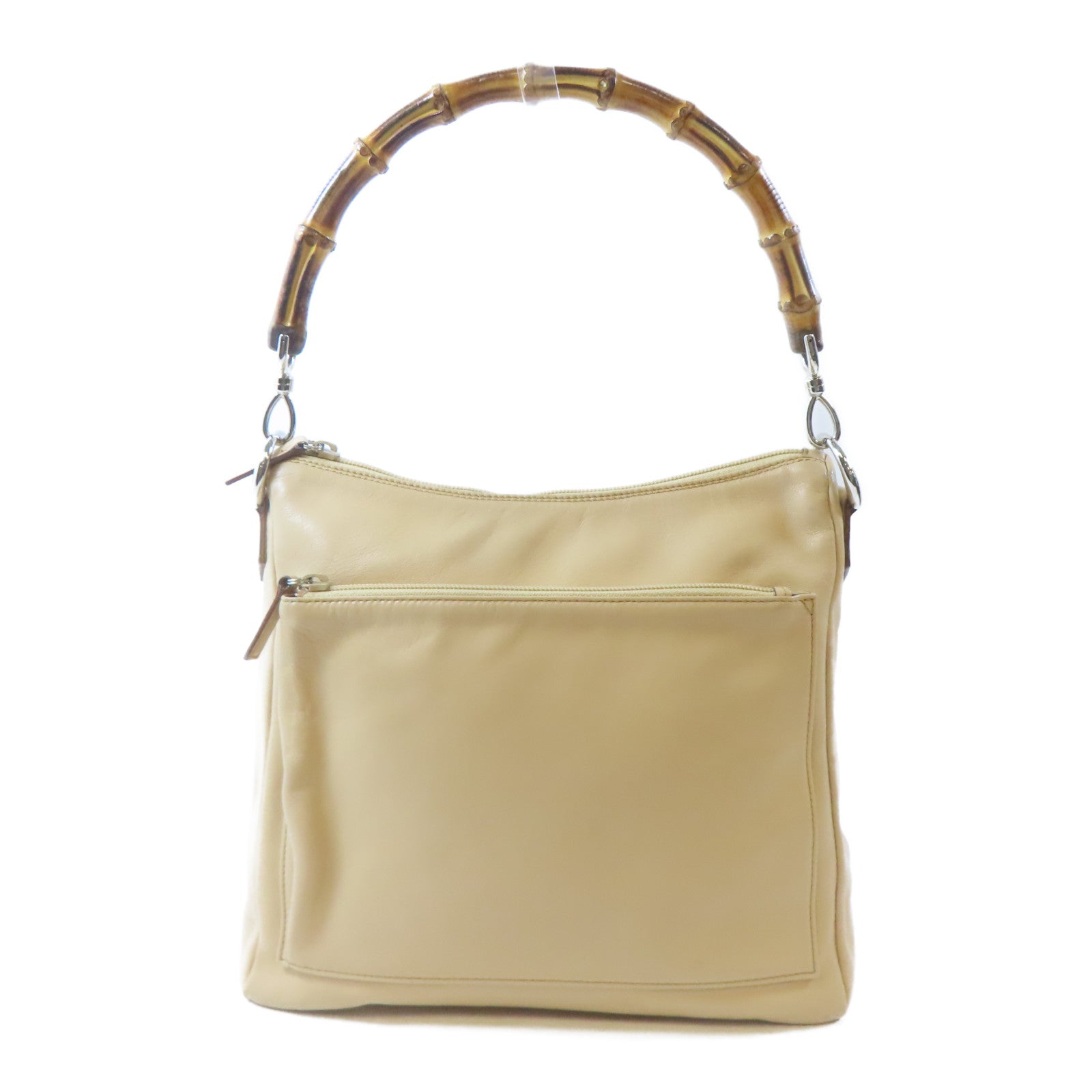 GUCCI 【激減優惠】皮革/Bamboo Handbag銀扣手挽袋米色