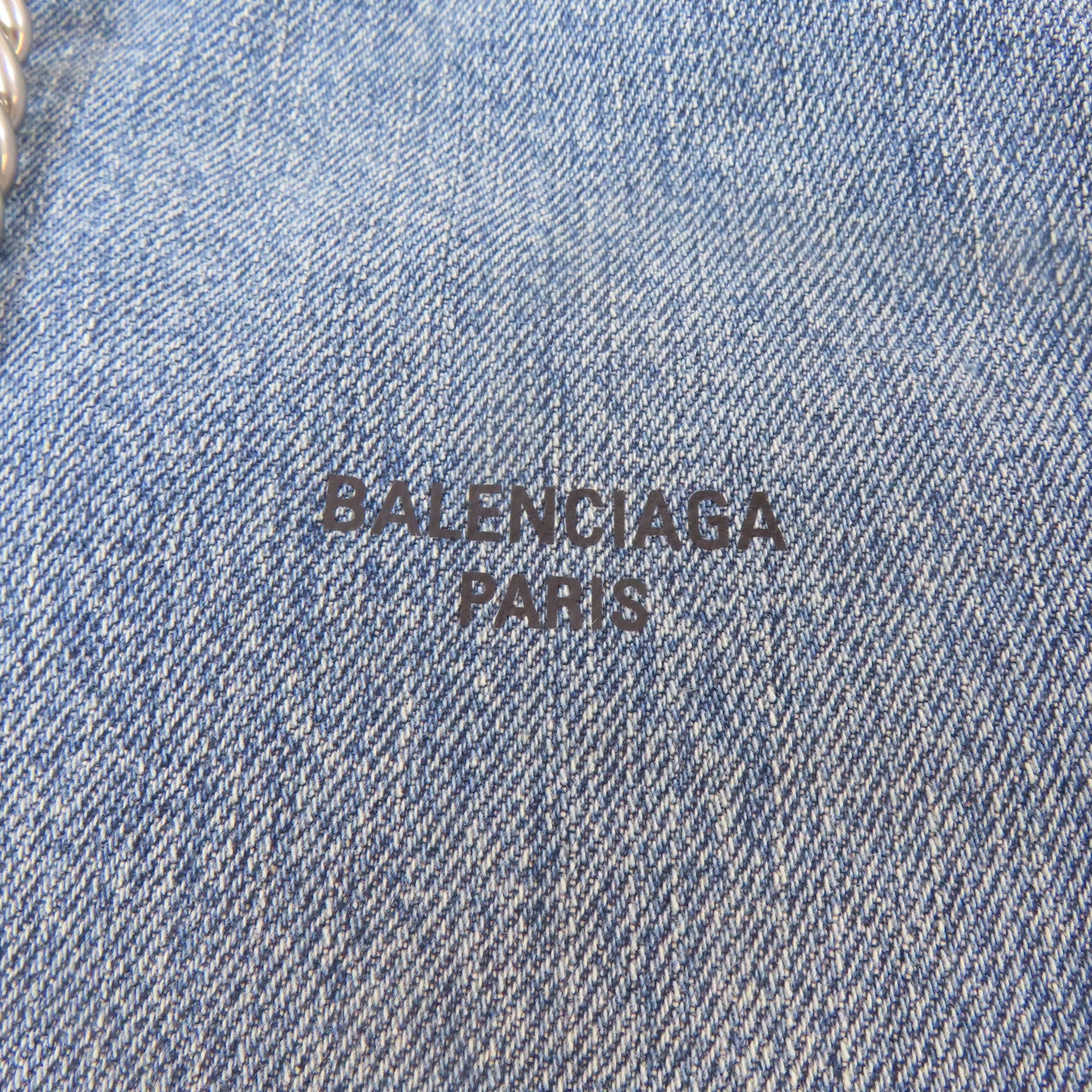 BALENCIAGA 牛仔布Crush Small Tote Bag銀扣鏈帶肩背袋藍色
