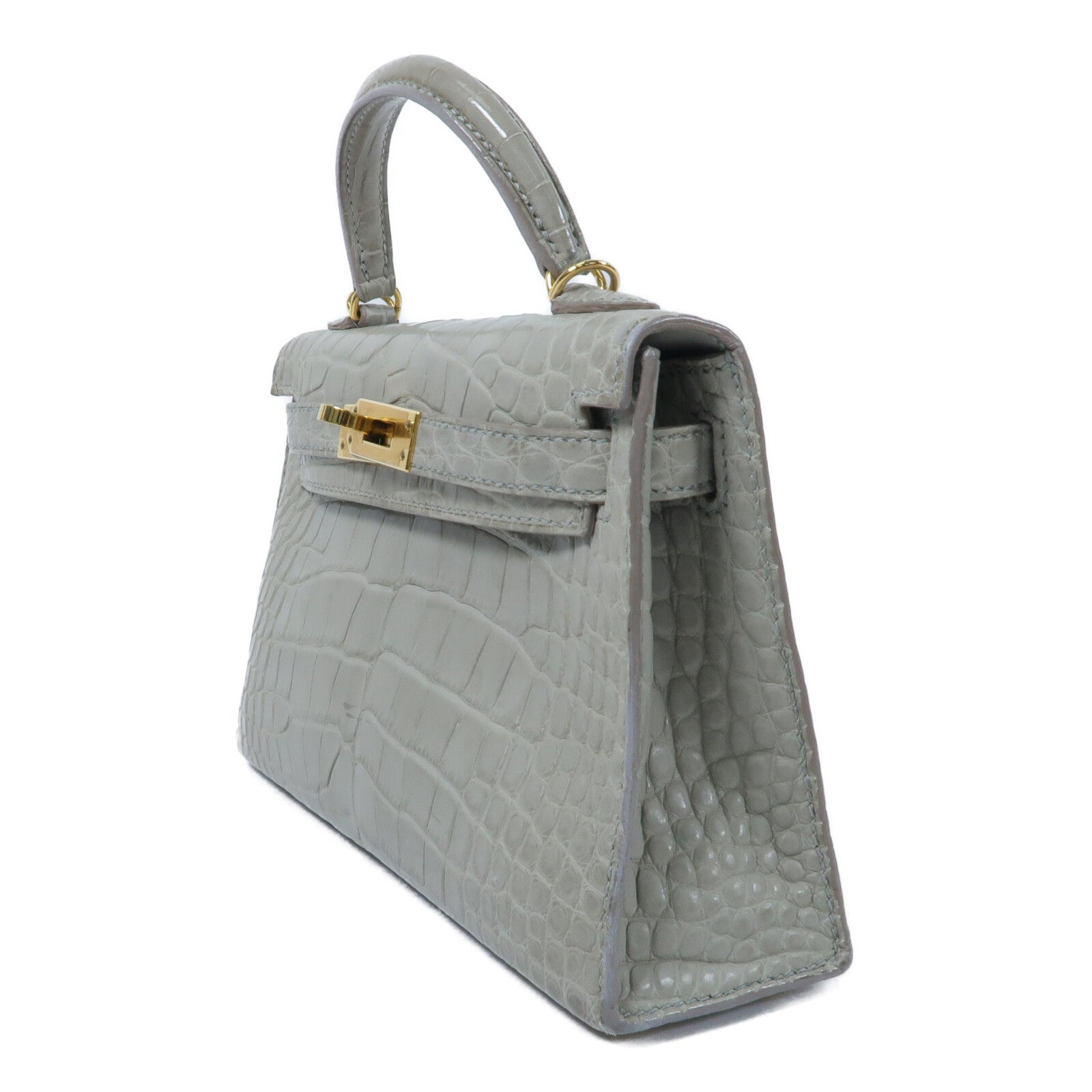 HERMES 鱷魚皮革Mini Kelly II手挽肩背兩用袋Gris Perle