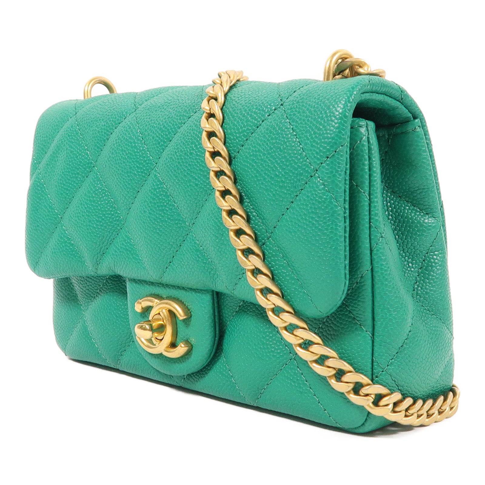 CHANEL CC GHW Chain Shoulder Bag Calfskin Leather Green