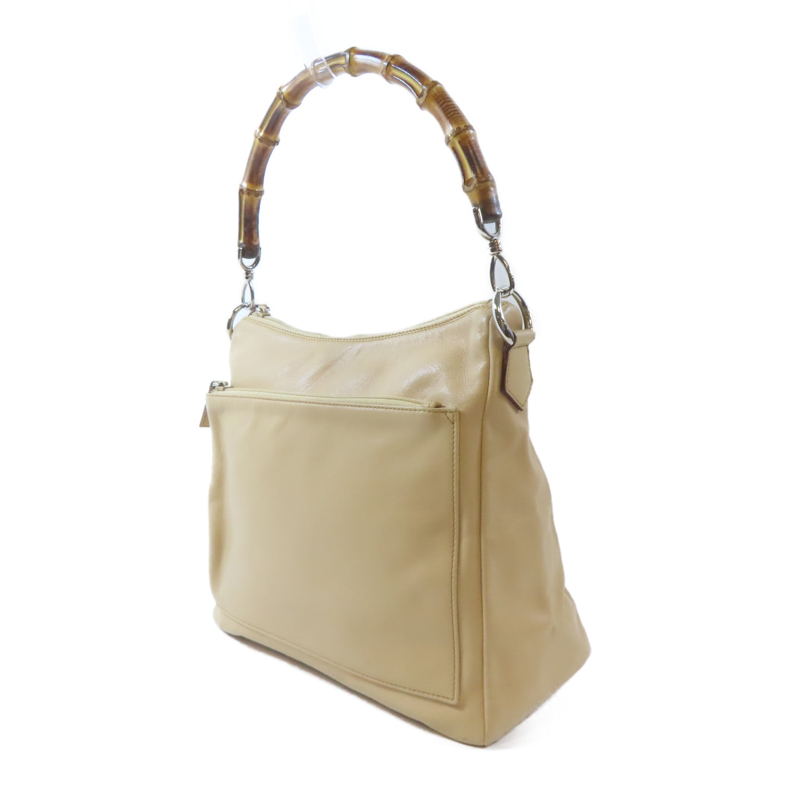 GUCCI 【激減優惠】皮革/Bamboo Handbag銀扣手挽袋米色