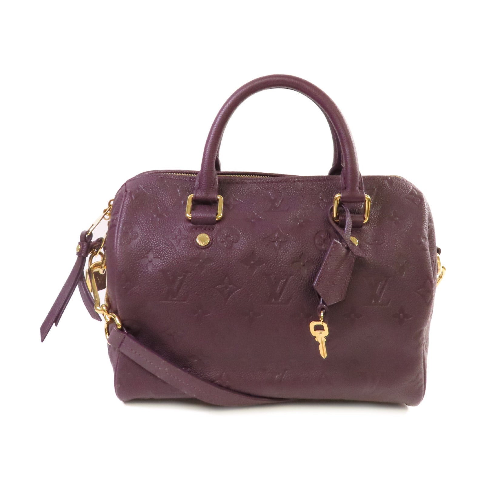 LOUIS VUITTON Monogram Empreinte Speedy Bandouliere 25 2Way Shoulder Bag金扣手挽肩背兩用袋紫色