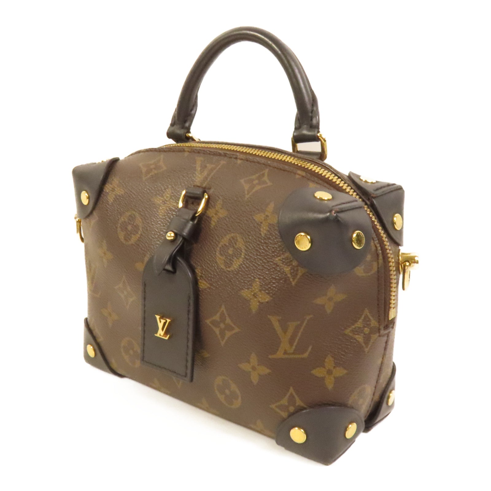 LOUIS VUITTON Monogram Petite Malle Souple金扣手挽肩背兩用袋棕色