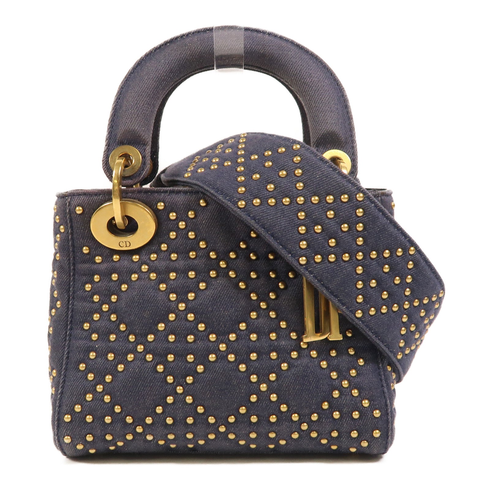 Dior 牛仔布Mini Lady Dior金扣手挽肩背兩用袋