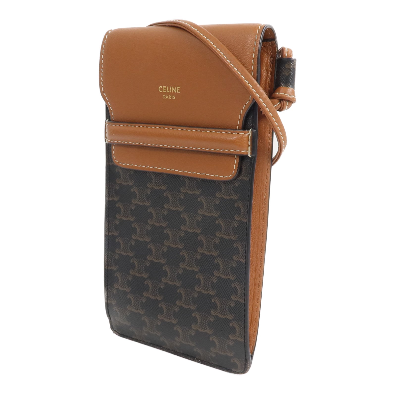 CELINE 塗層帆布/牛皮皮革Triomphe Phone Pouch with Flap肩背袋