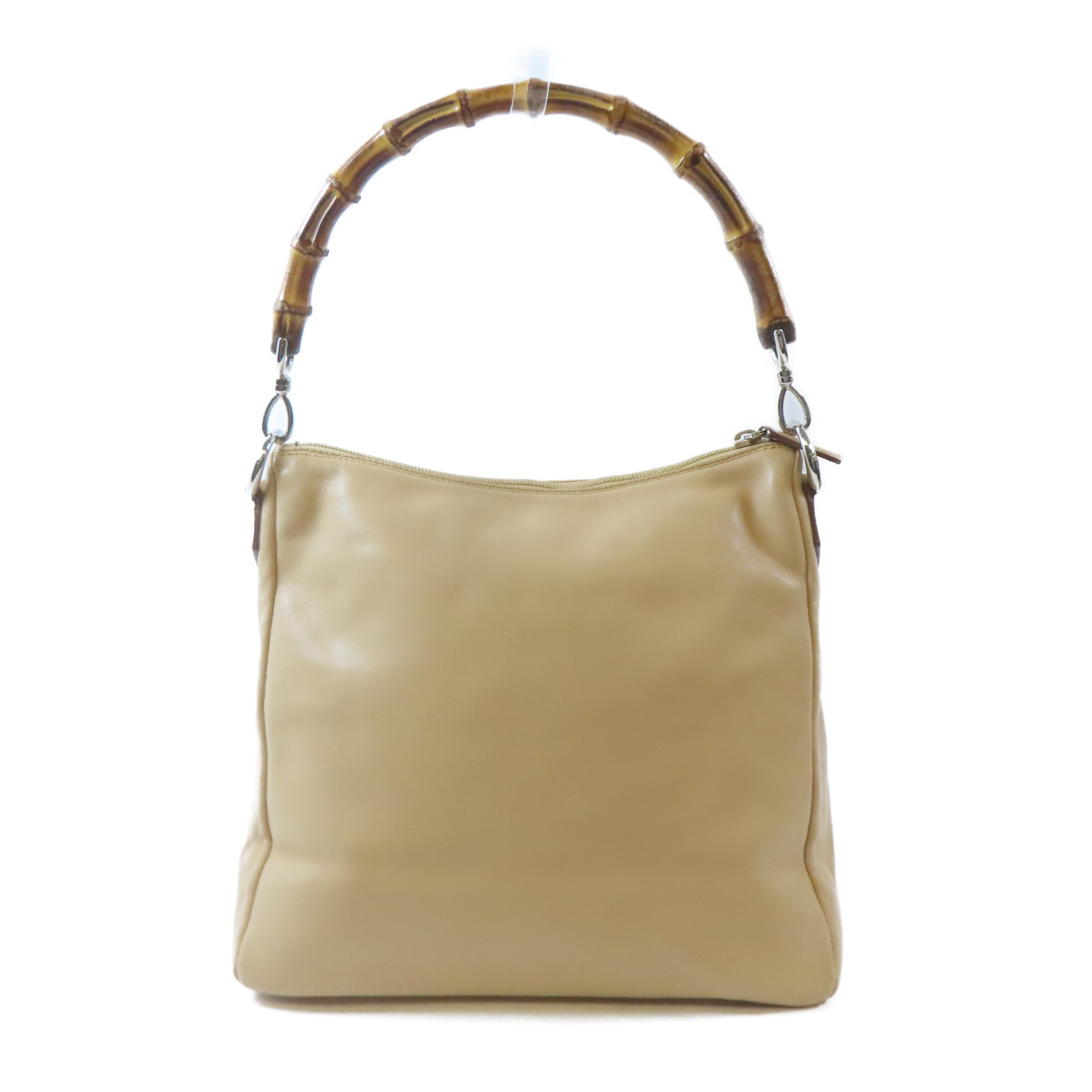 GUCCI 【激減優惠】皮革/Bamboo Handbag銀扣手挽袋米色