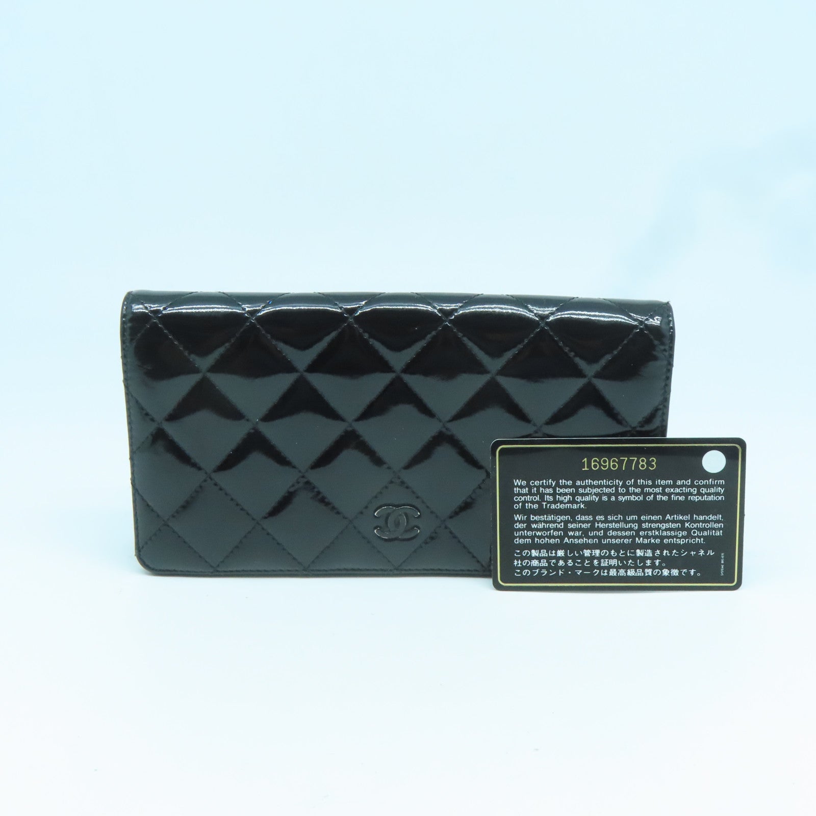 CHANEL 【激減優惠】菱格漆皮皮革Long Wallet銀扣長錢包黑色