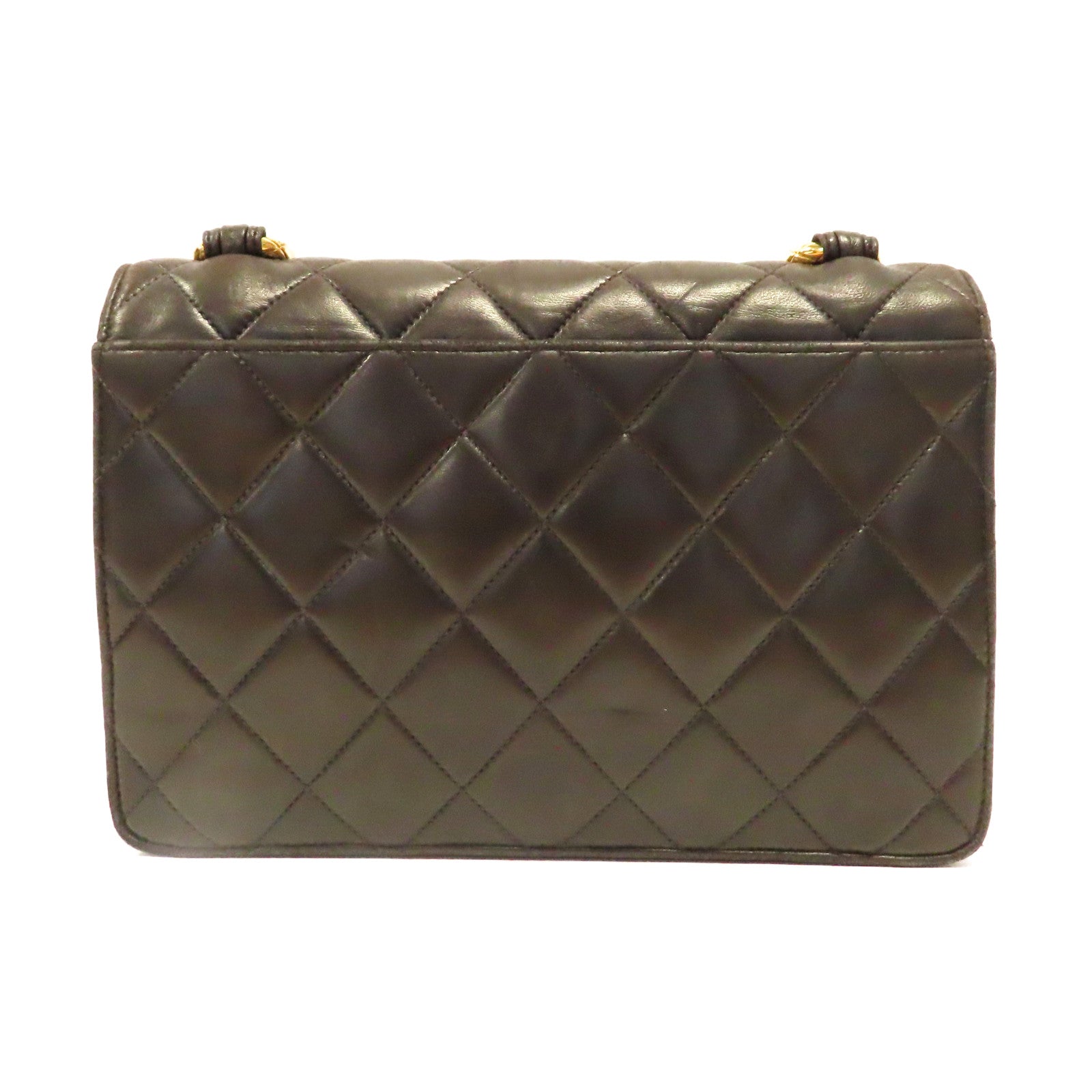 CHANEL 【激減優惠】菱格羊皮皮革Vintage Chanel金扣肩背袋啡色