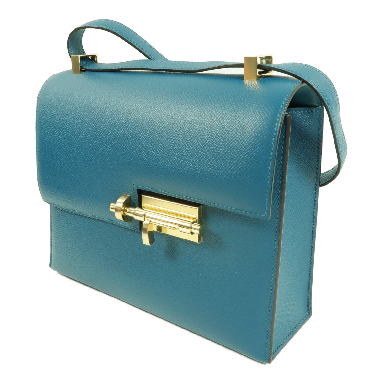 HERMES Epsom皮革Verrou 23肩背袋Vert Bosphore