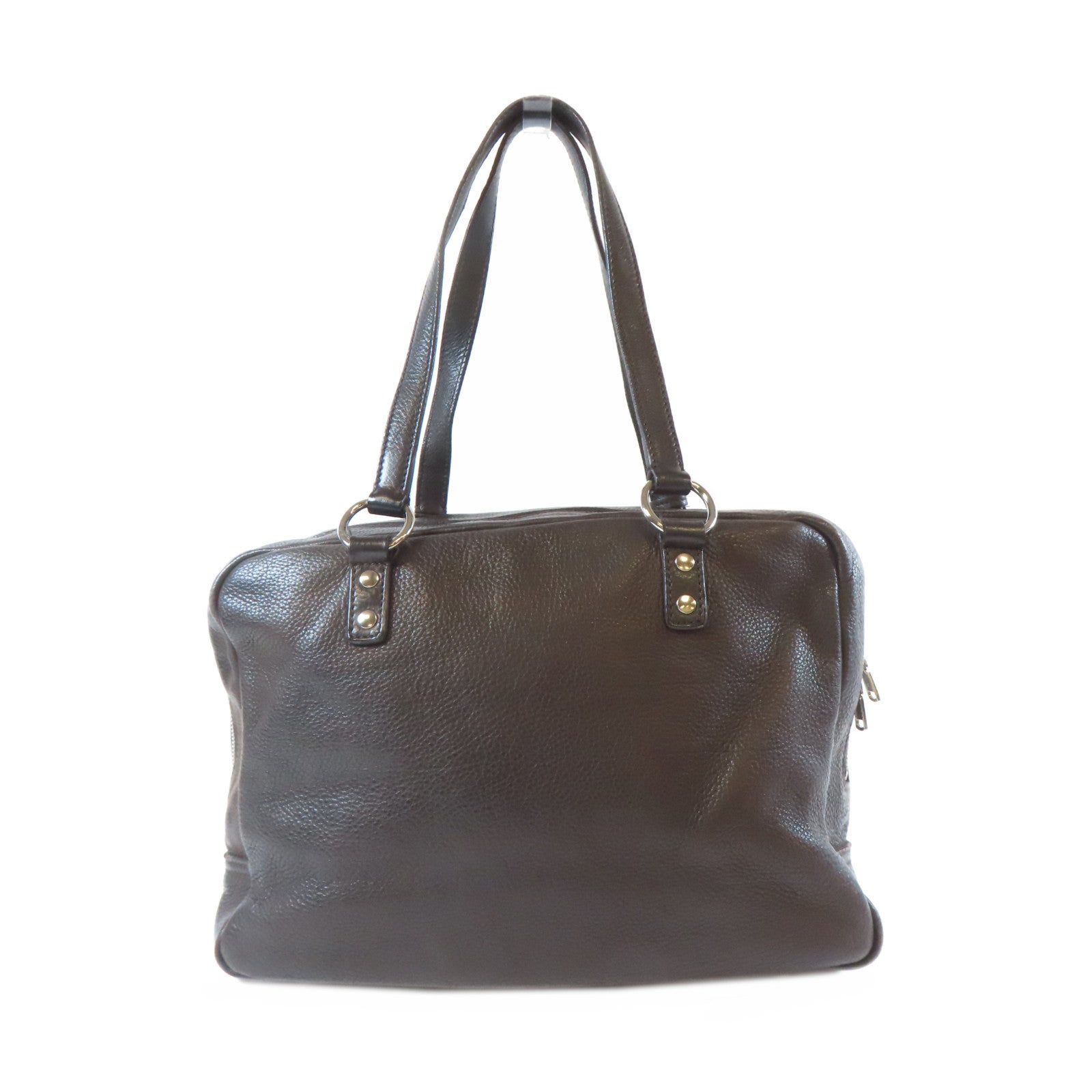 SAINT LAURENT 【激減優惠】牛皮皮革Shoulder Bag銀扣肩背袋啡色