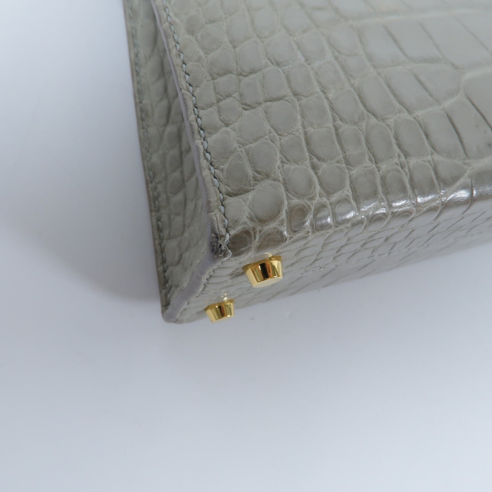 HERMES 鱷魚皮革Mini Kelly II手挽肩背兩用袋Gris Perle