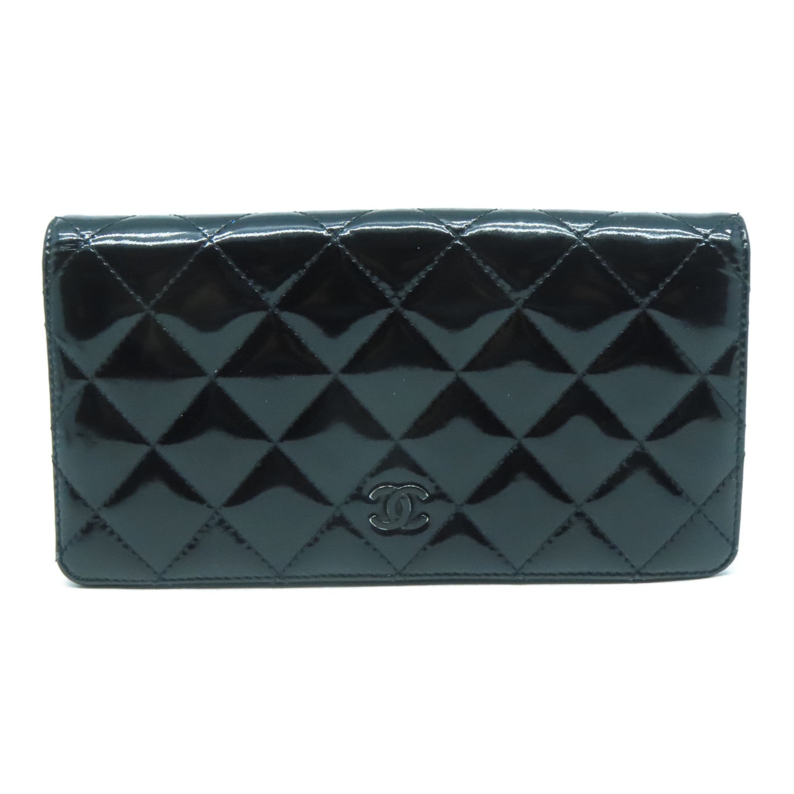 CHANEL 【激減優惠】菱格漆皮皮革Long Wallet銀扣長錢包黑色