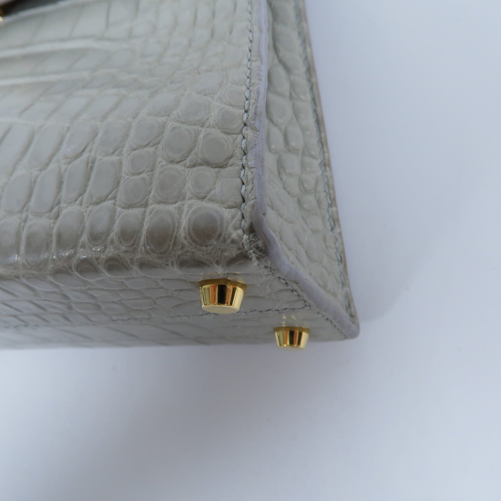 HERMES 鱷魚皮革Mini Kelly II手挽肩背兩用袋Gris Perle