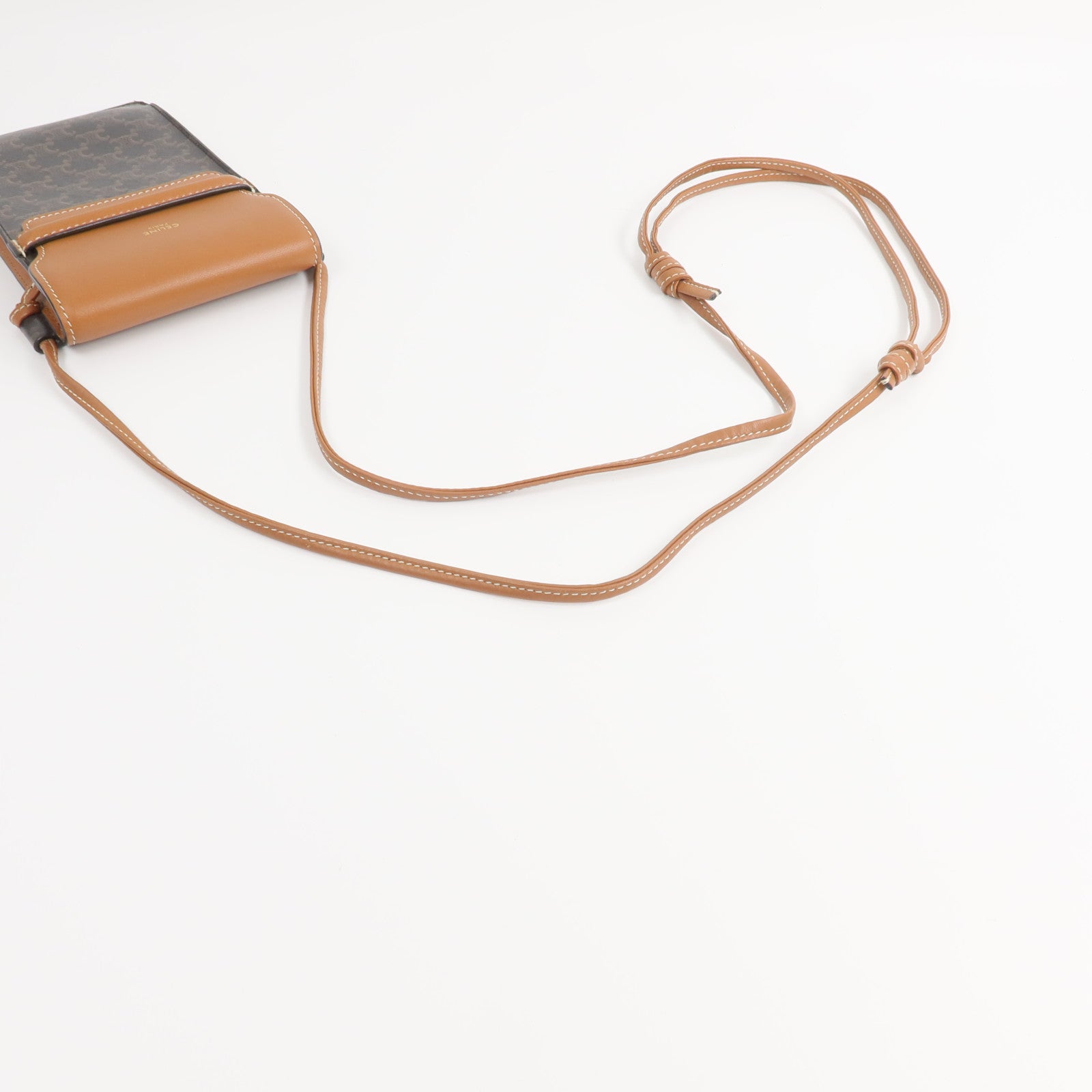 CELINE 塗層帆布/牛皮皮革Triomphe Phone Pouch with Flap肩背袋