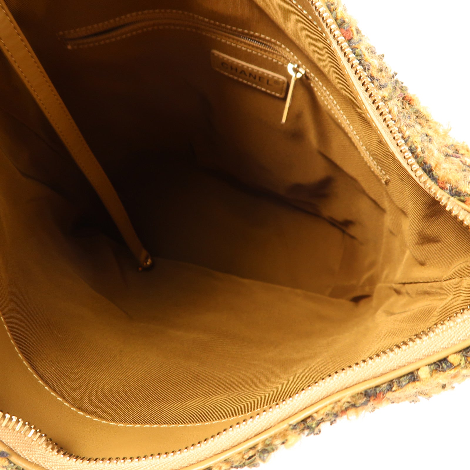 CHANEL 斜紋軟呢/皮革Shoulder Bag金扣肩背袋