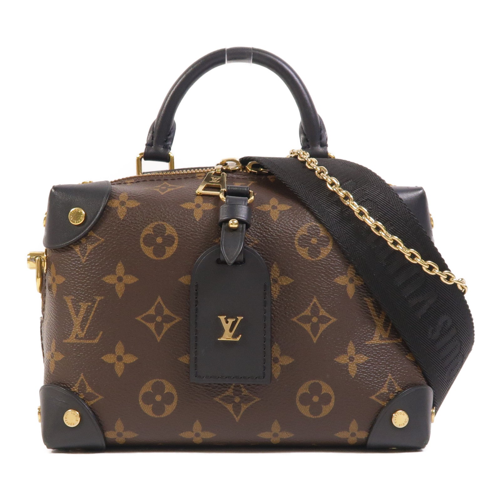 LOUIS VUITTON Monogram Petite Malle Souple金扣手挽肩背兩用袋棕色