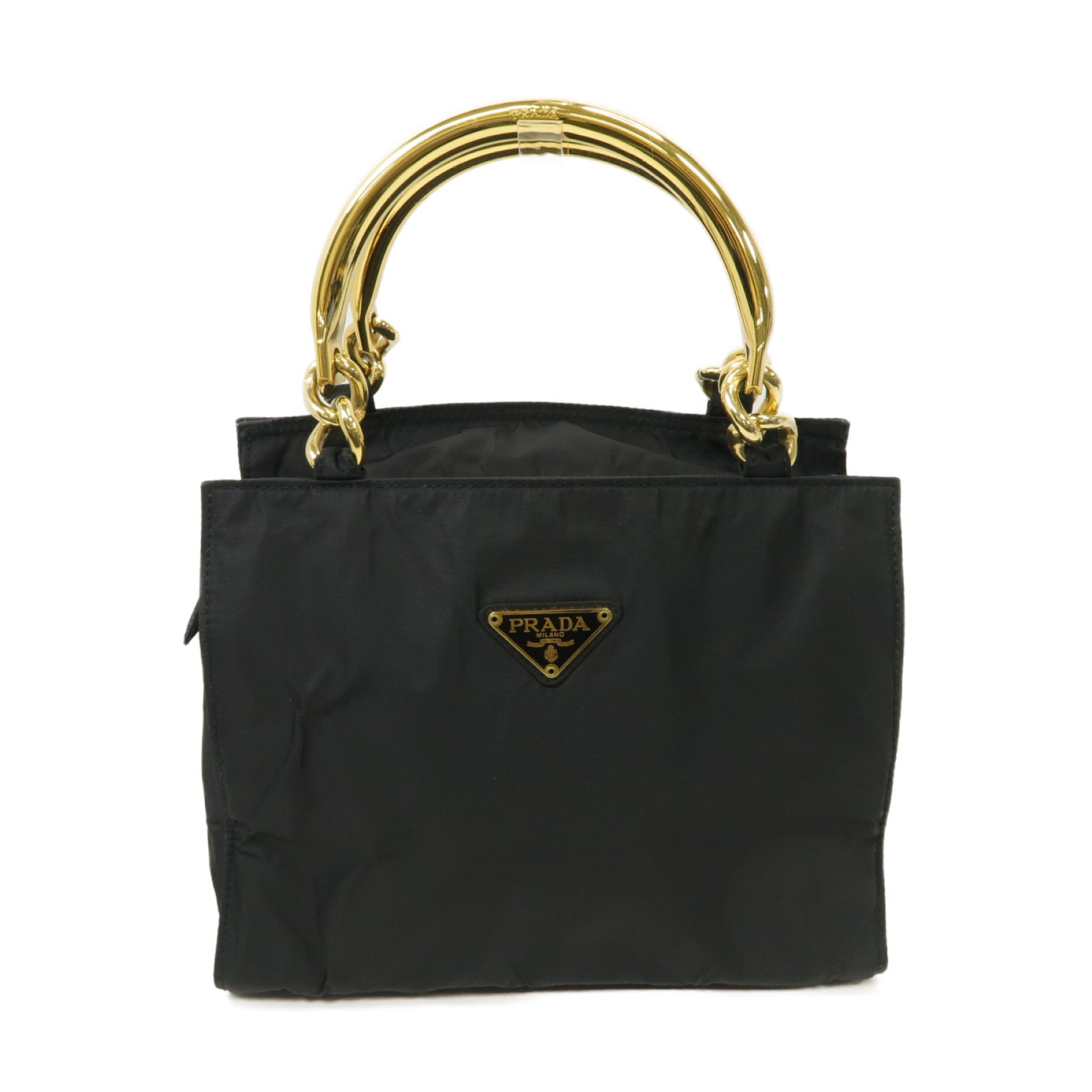 PRADA 尼龍Tessuto Metallo金扣手挽袋黑色