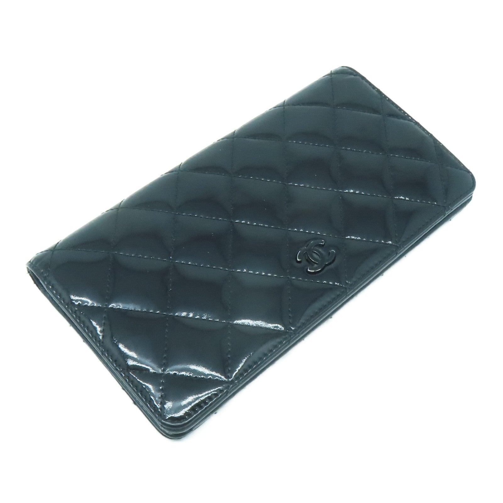 CHANEL 【激減優惠】菱格漆皮皮革Long Wallet銀扣長錢包黑色