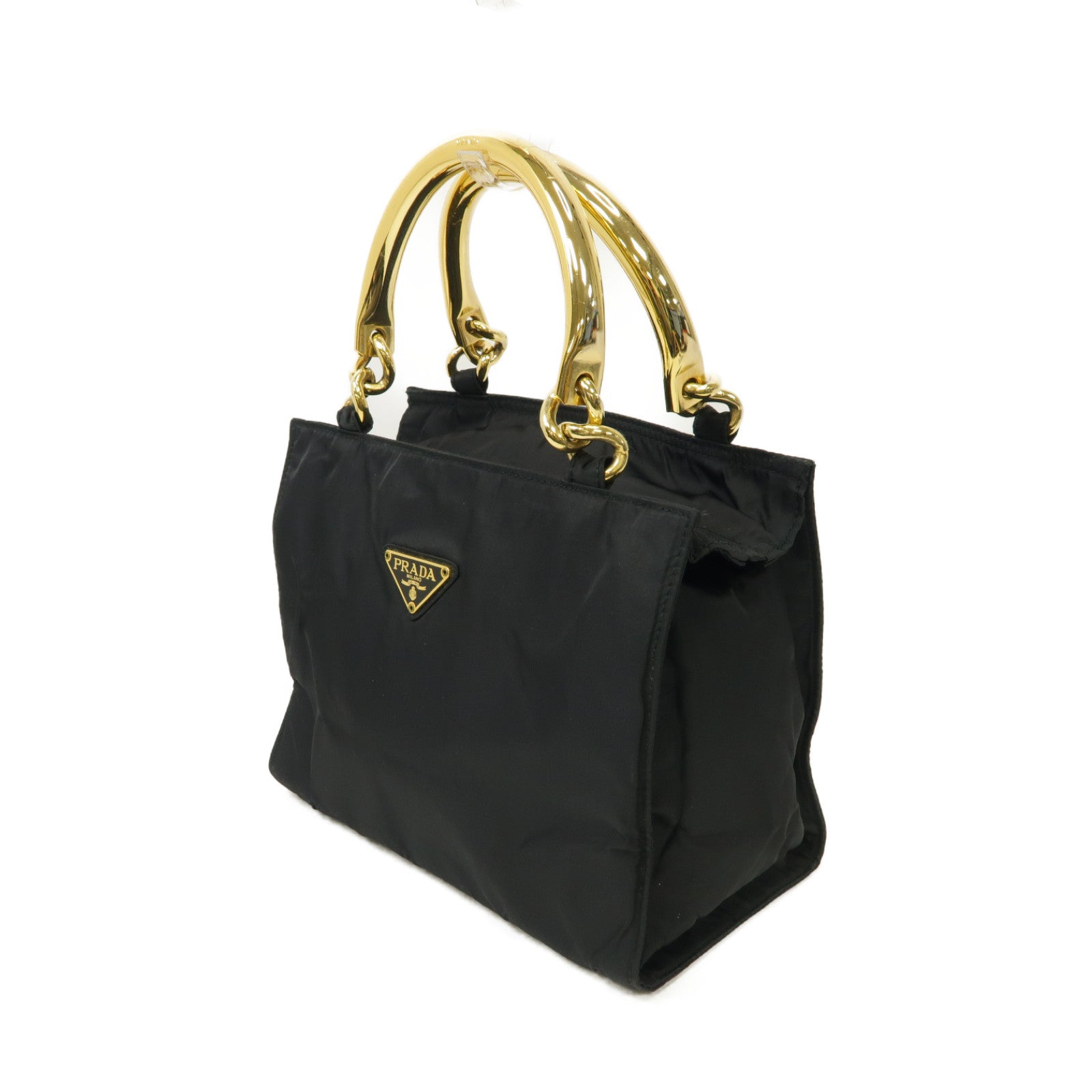 PRADA 尼龍Tessuto Metallo金扣手挽袋黑色