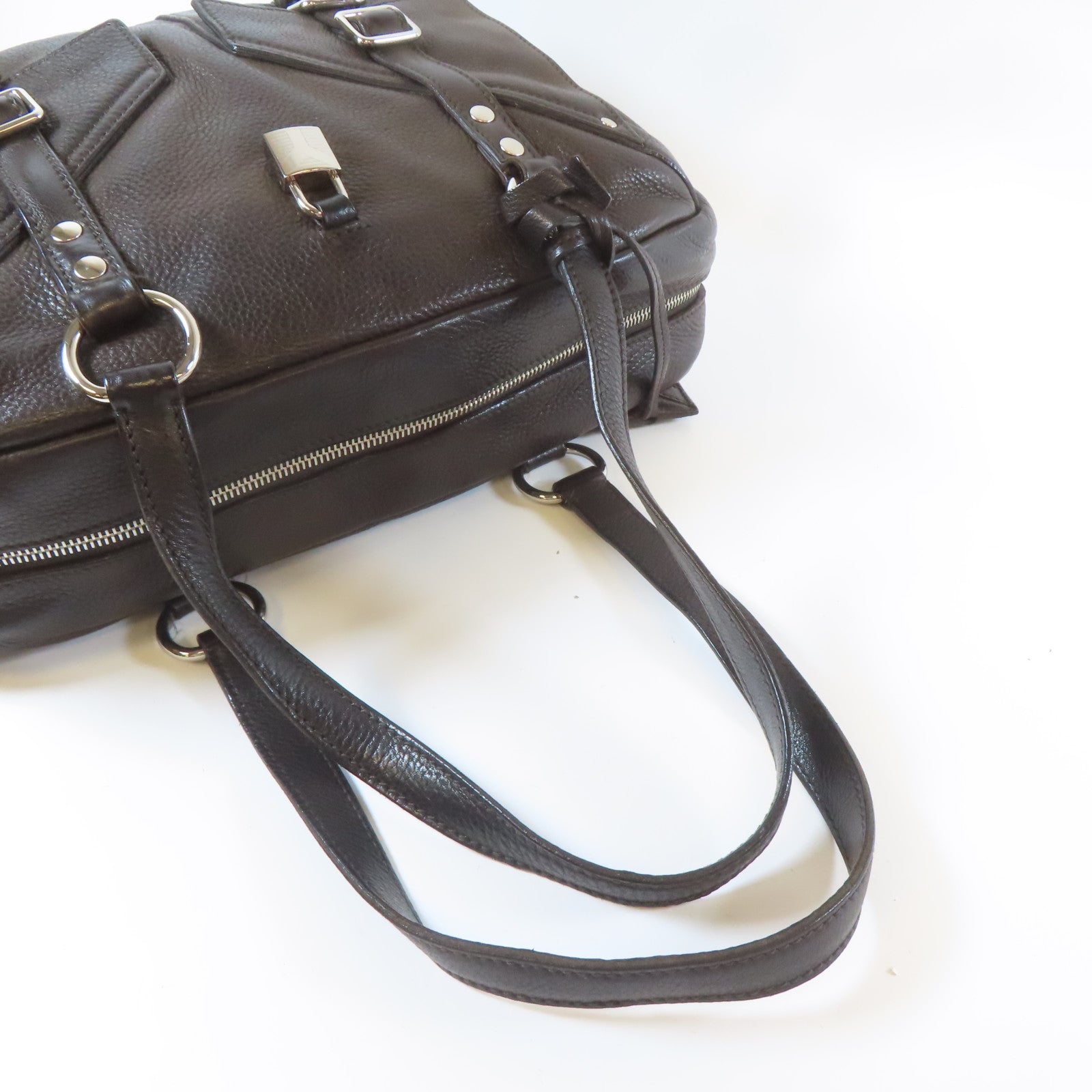 SAINT LAURENT 【激減優惠】牛皮皮革Shoulder Bag銀扣肩背袋啡色