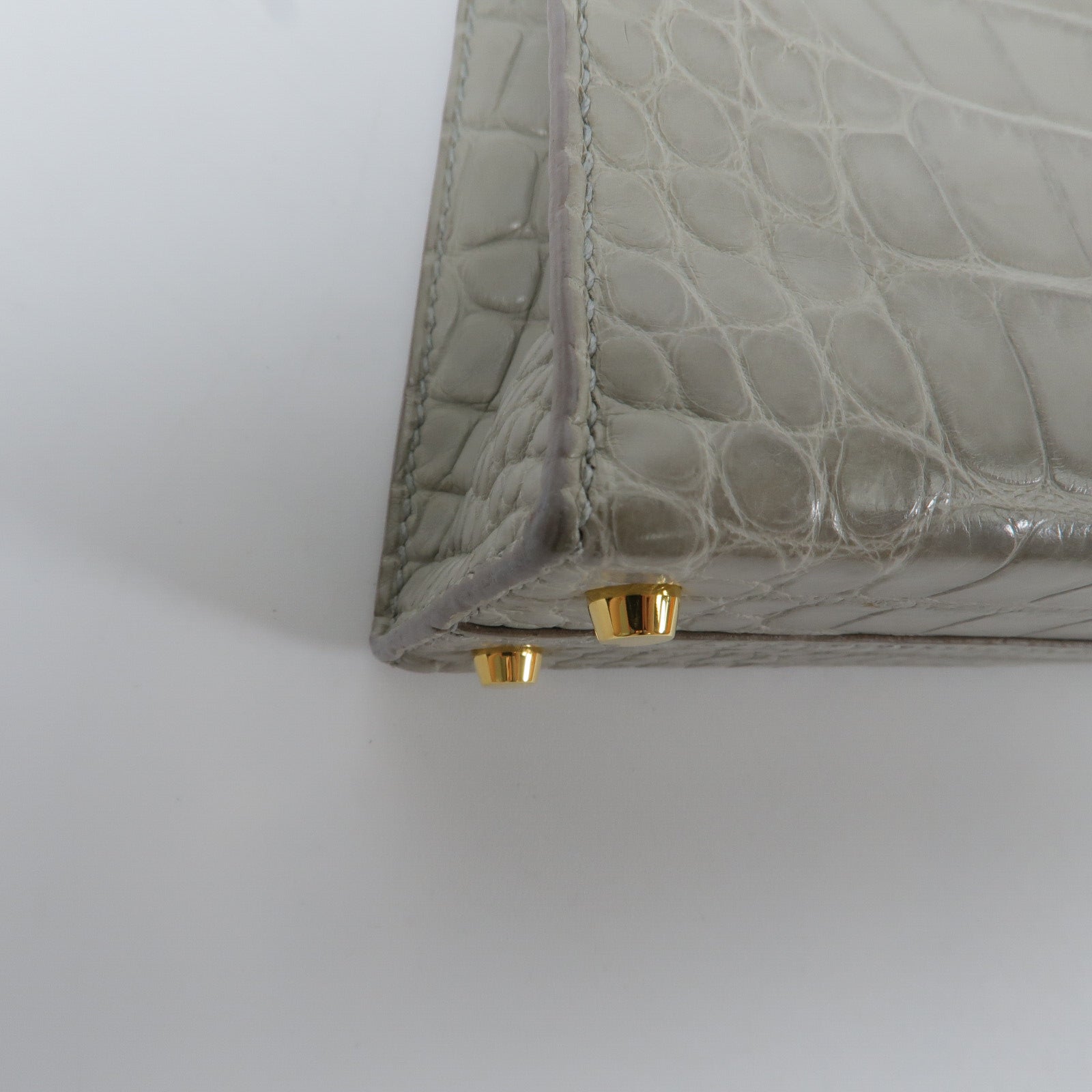 HERMES 鱷魚皮革Mini Kelly II手挽肩背兩用袋Gris Perle