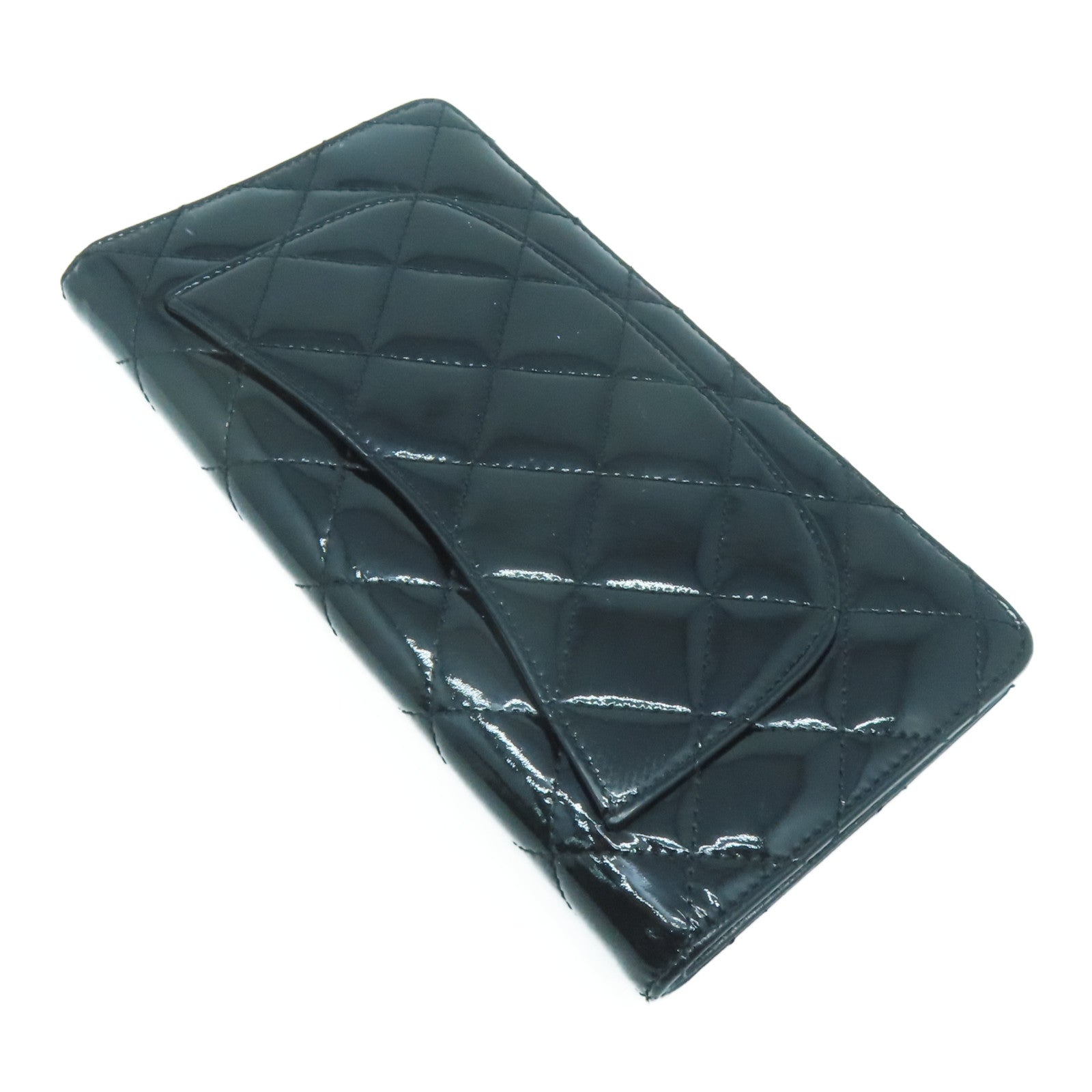 CHANEL 【激減優惠】菱格漆皮皮革Long Wallet銀扣長錢包黑色