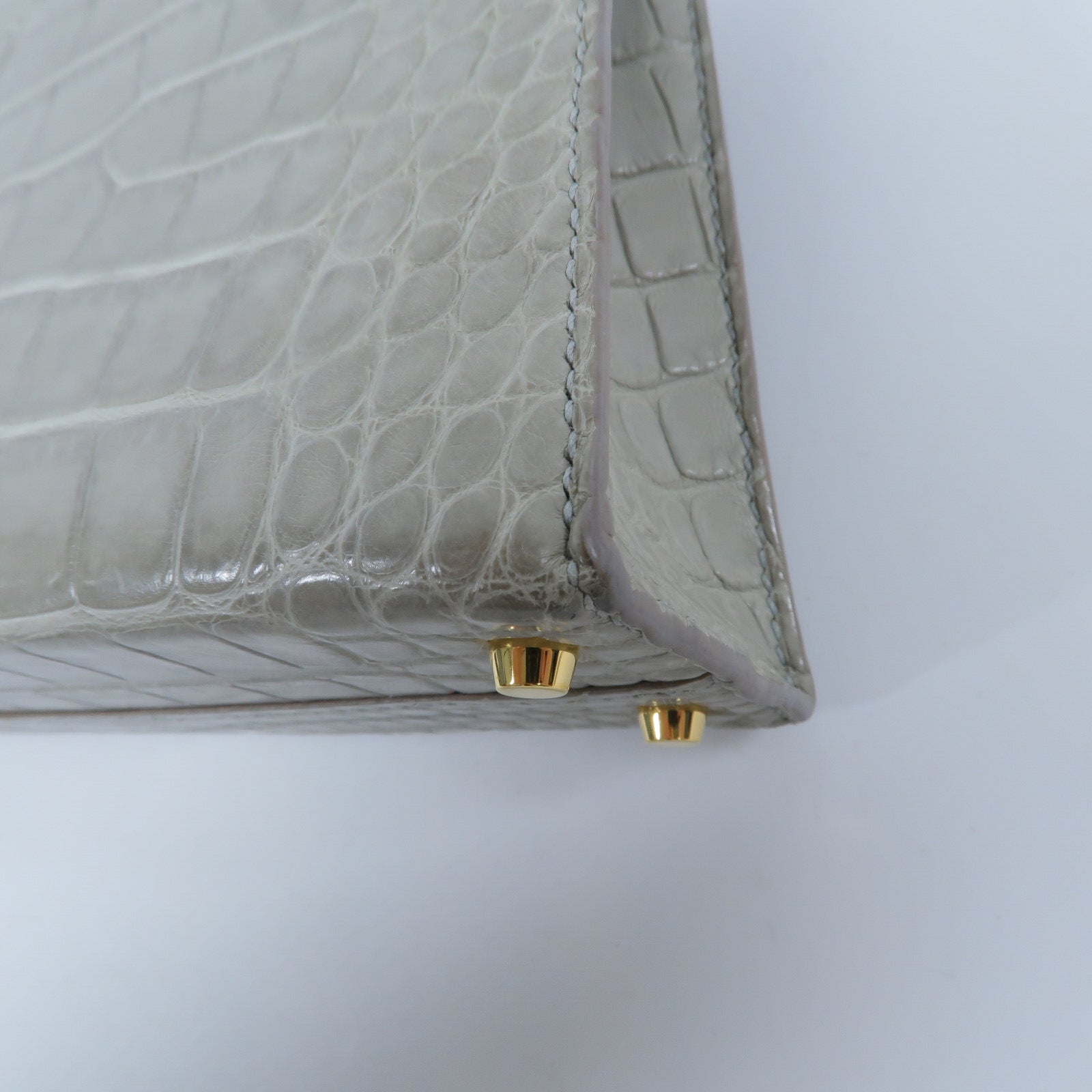HERMES 鱷魚皮革Mini Kelly II手挽肩背兩用袋Gris Perle