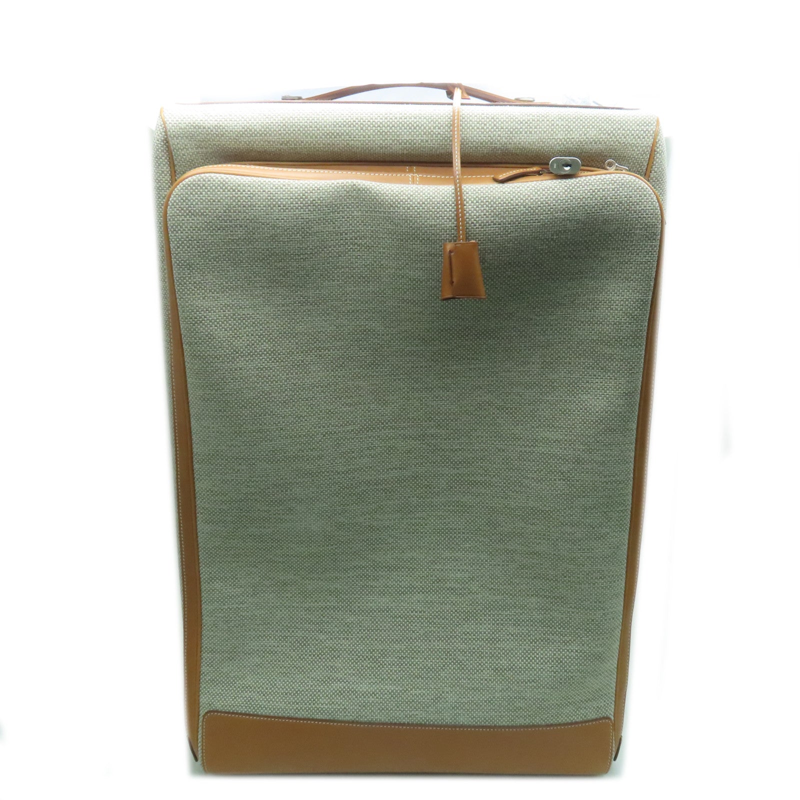 HERMES 【激減優惠】帆布Caleche Rolling Luggage銀扣行李箱米色/啡色