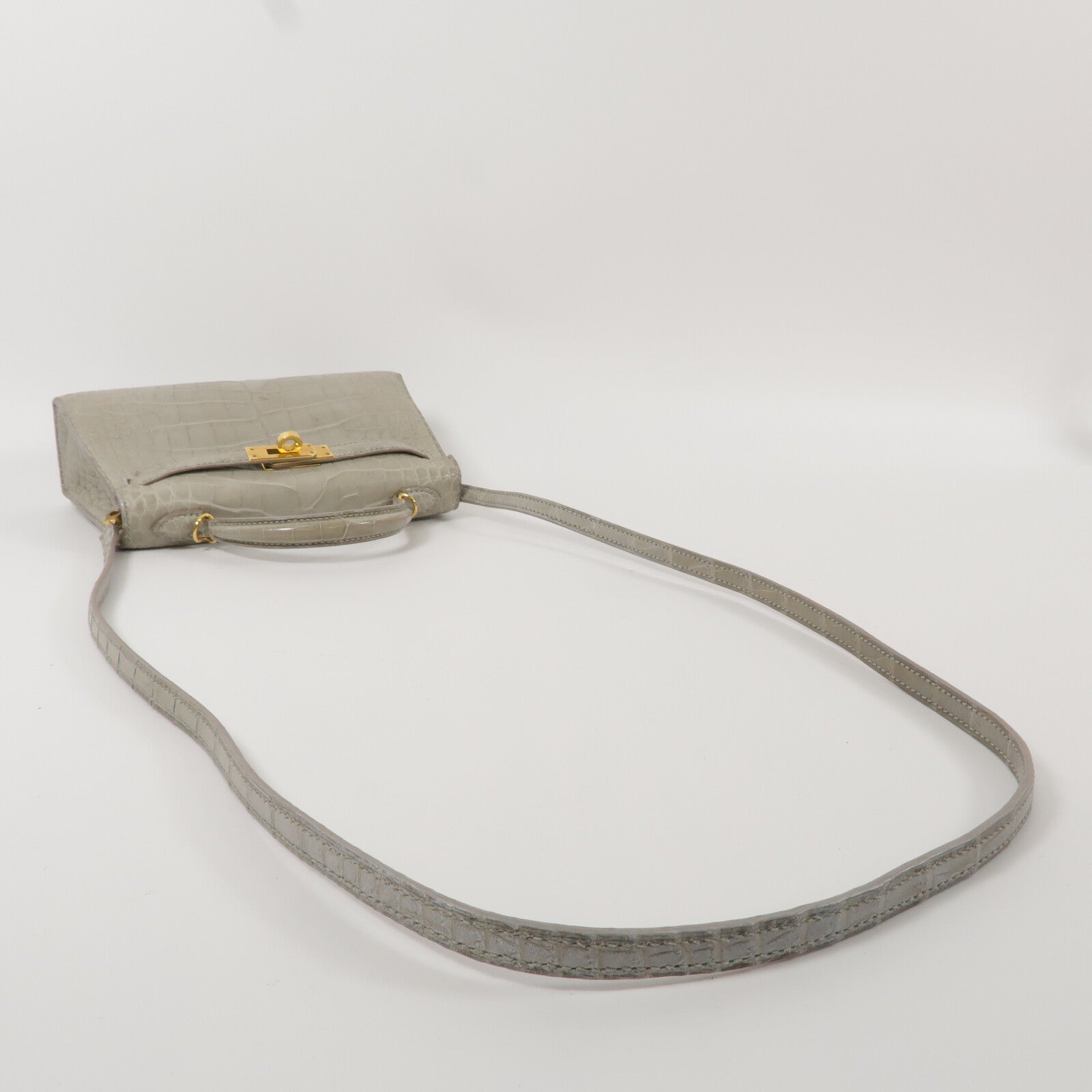 HERMES 鱷魚皮革Mini Kelly II手挽肩背兩用袋Gris Perle
