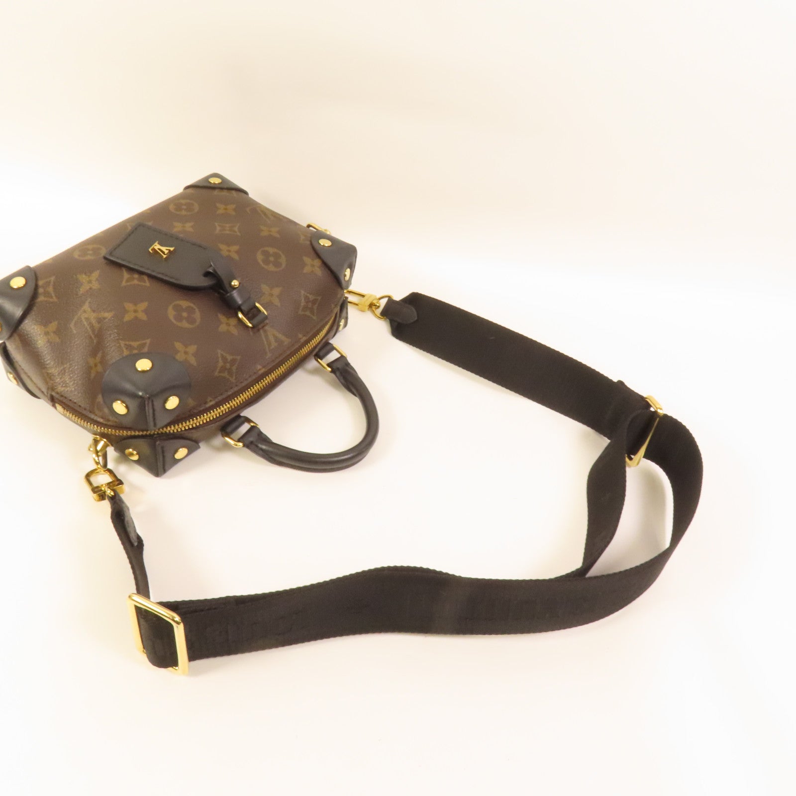 LOUIS VUITTON Monogram Petite Malle Souple金扣手挽肩背兩用袋棕色