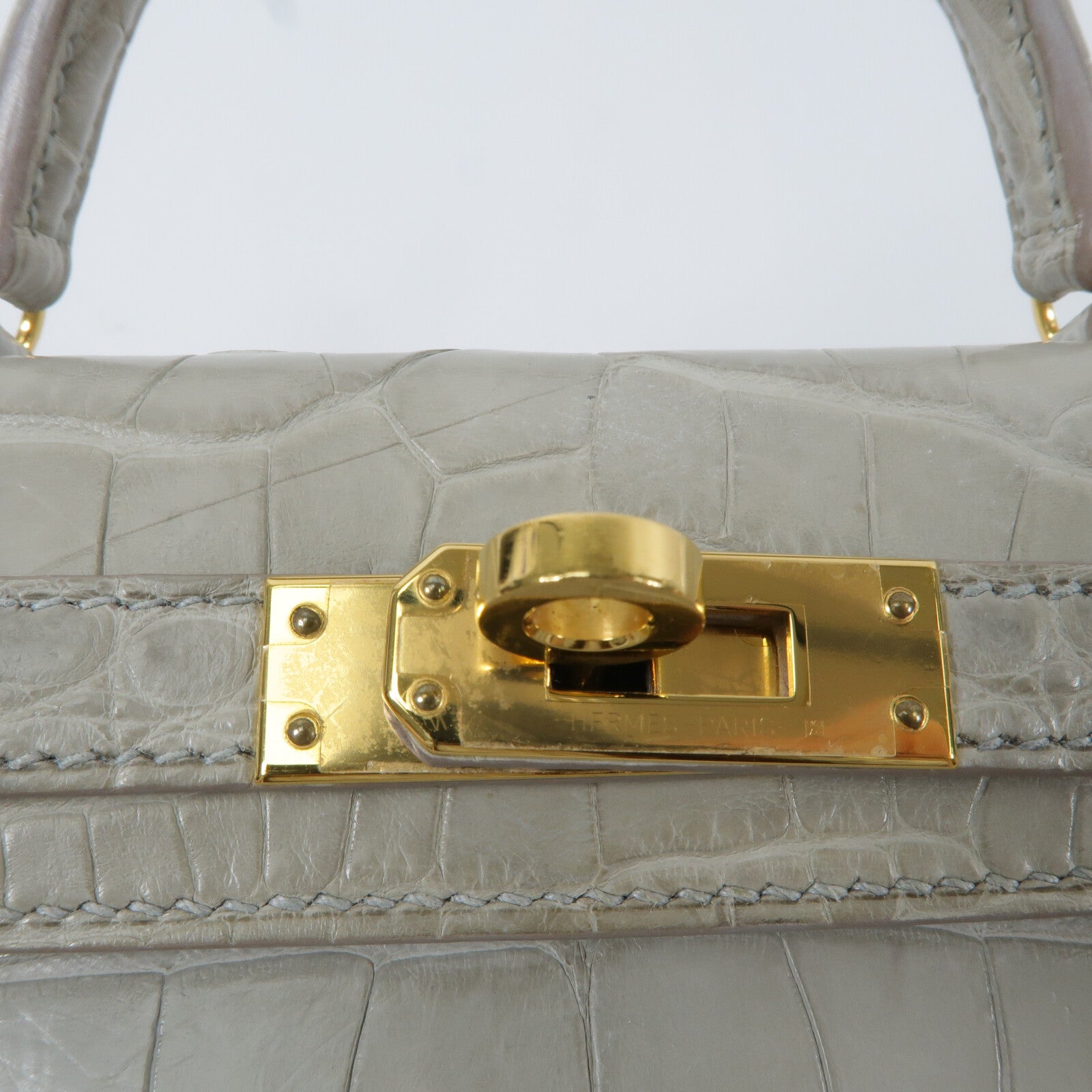 HERMES 鱷魚皮革Mini Kelly II手挽肩背兩用袋Gris Perle
