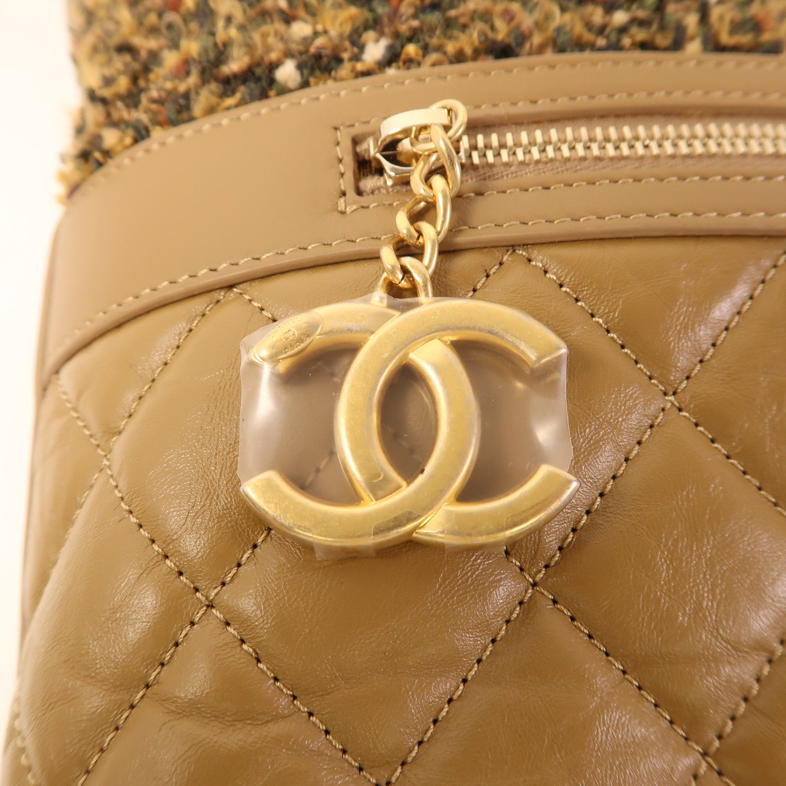 CHANEL 斜紋軟呢/皮革Shoulder Bag金扣肩背袋