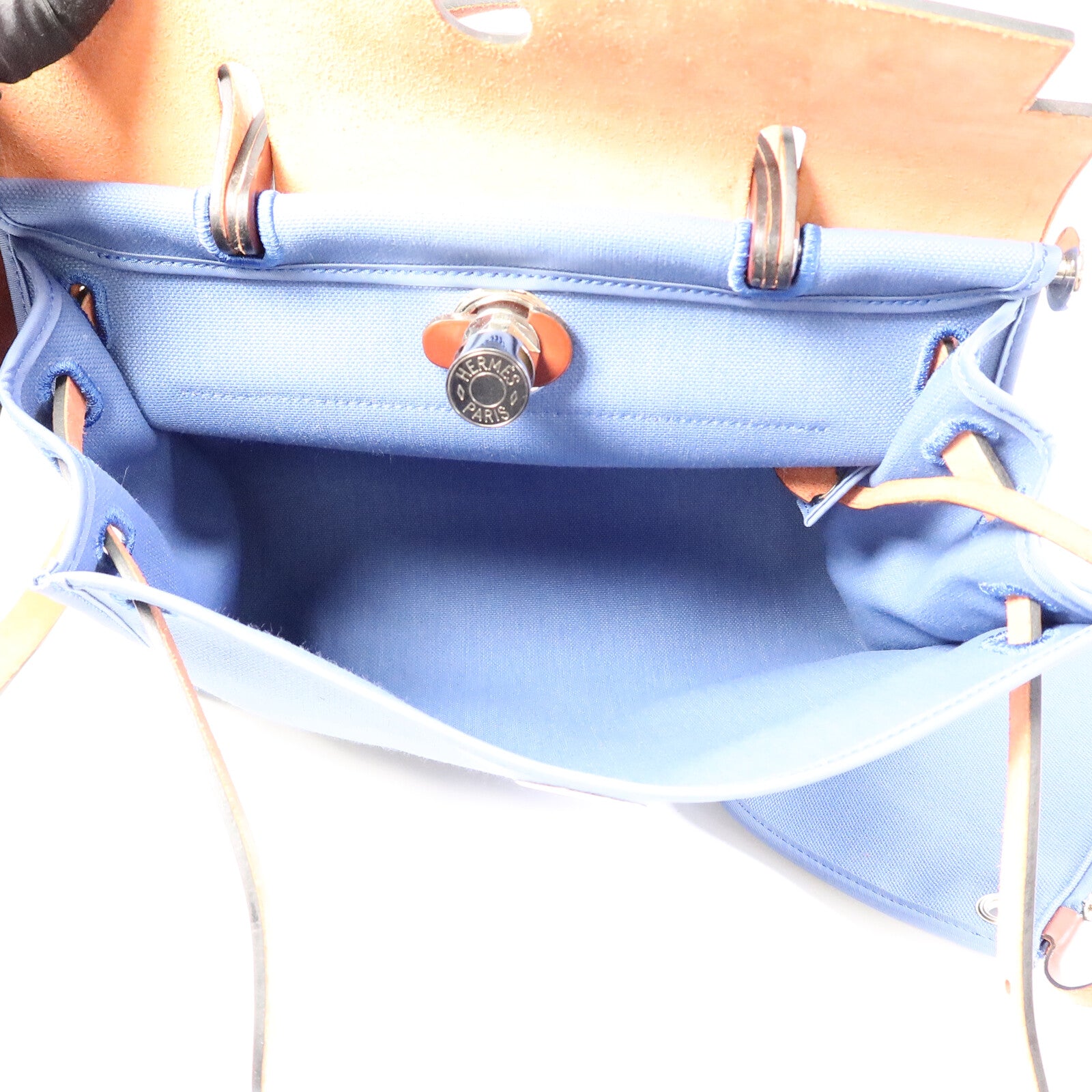HERMES 帆布Herbag PM手挽肩背兩用袋Bleu Agate/Rouge H