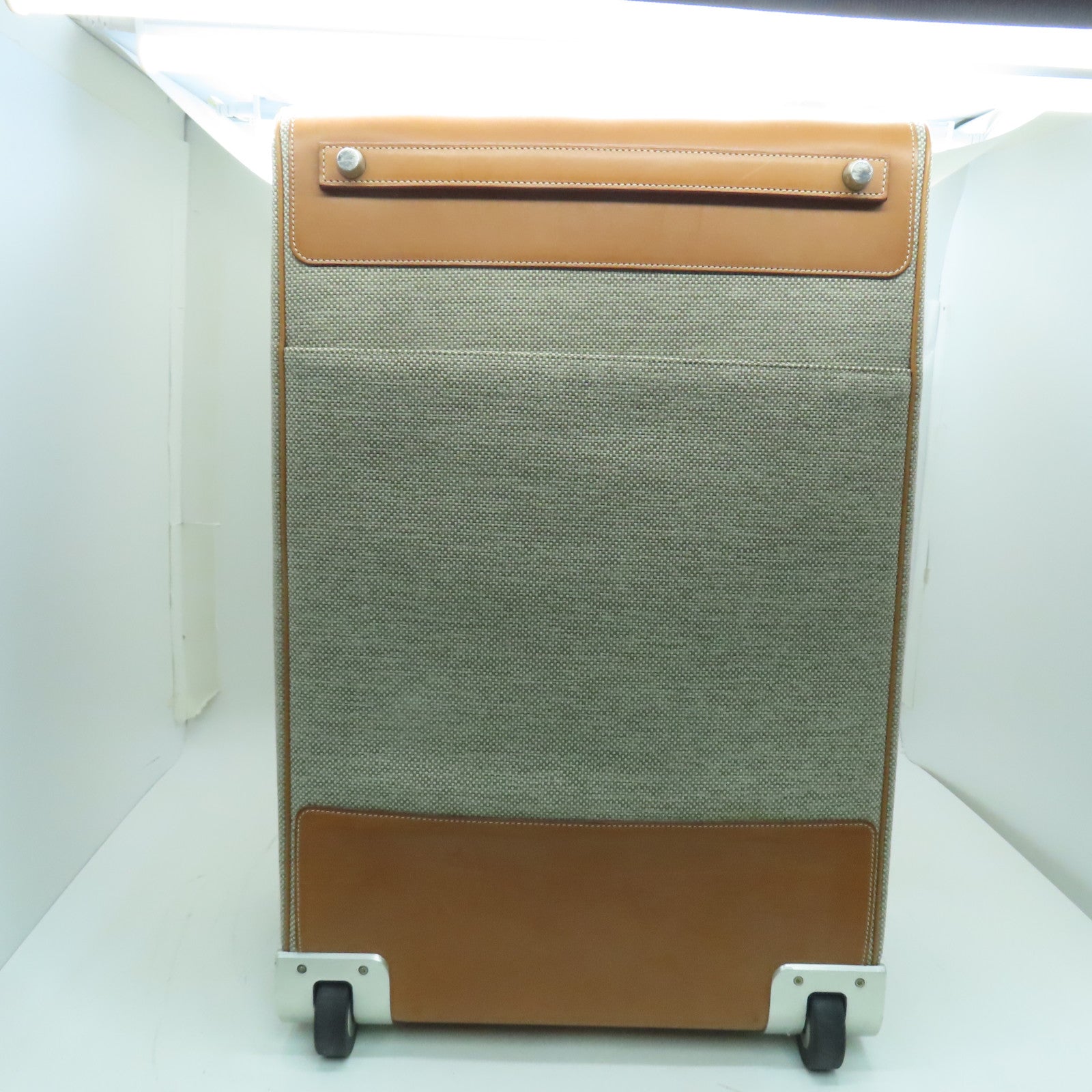 HERMES 【激減優惠】帆布Caleche Rolling Luggage銀扣行李箱米色/啡色