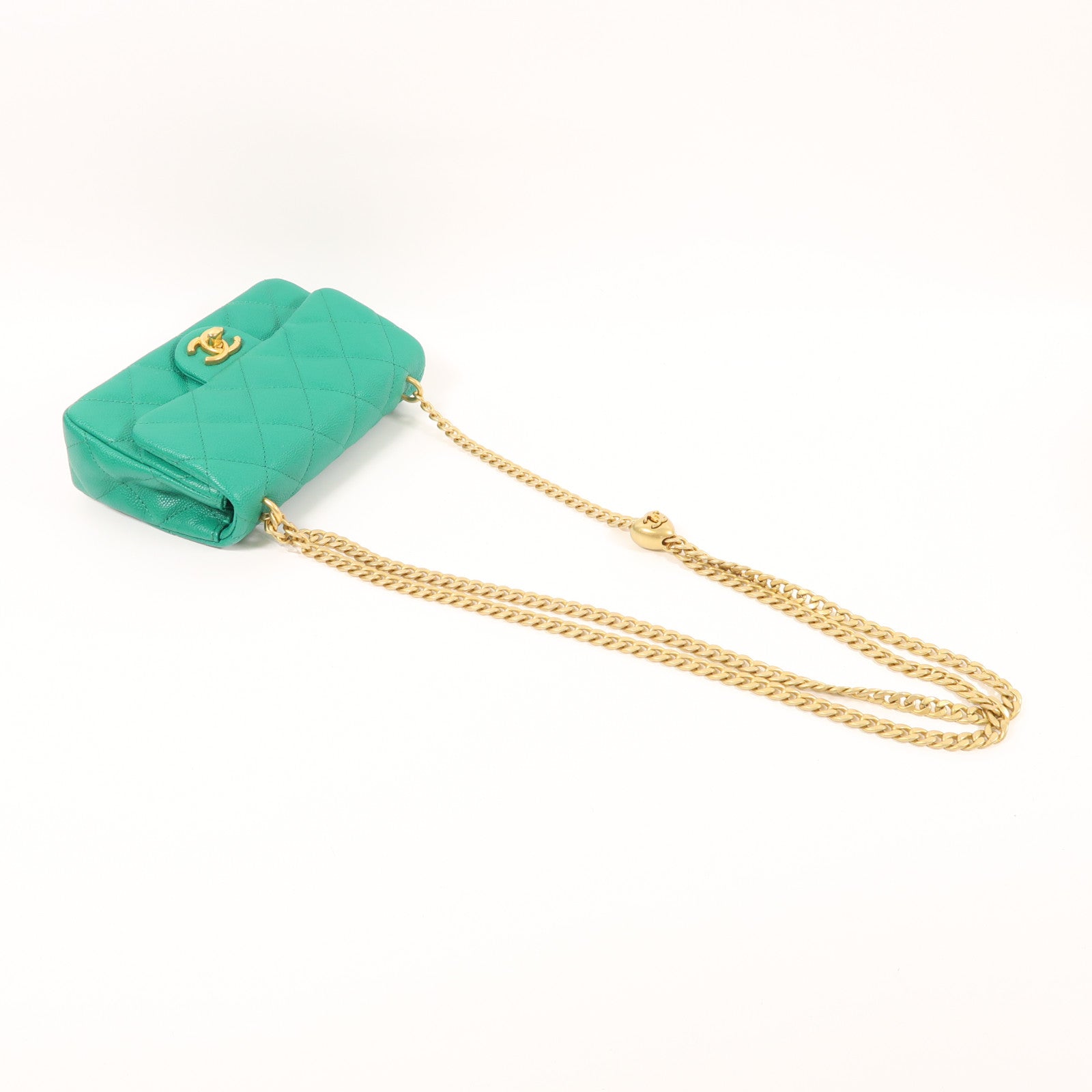 CHANEL CC GHW Chain Shoulder Bag Calfskin Leather Green