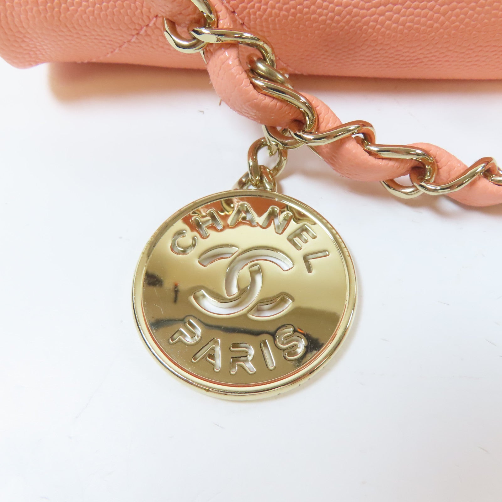 CHANEL 【激減優惠】菱格牛皮皮革Chain Shoulder金扣鏈帶肩背袋粉紅色