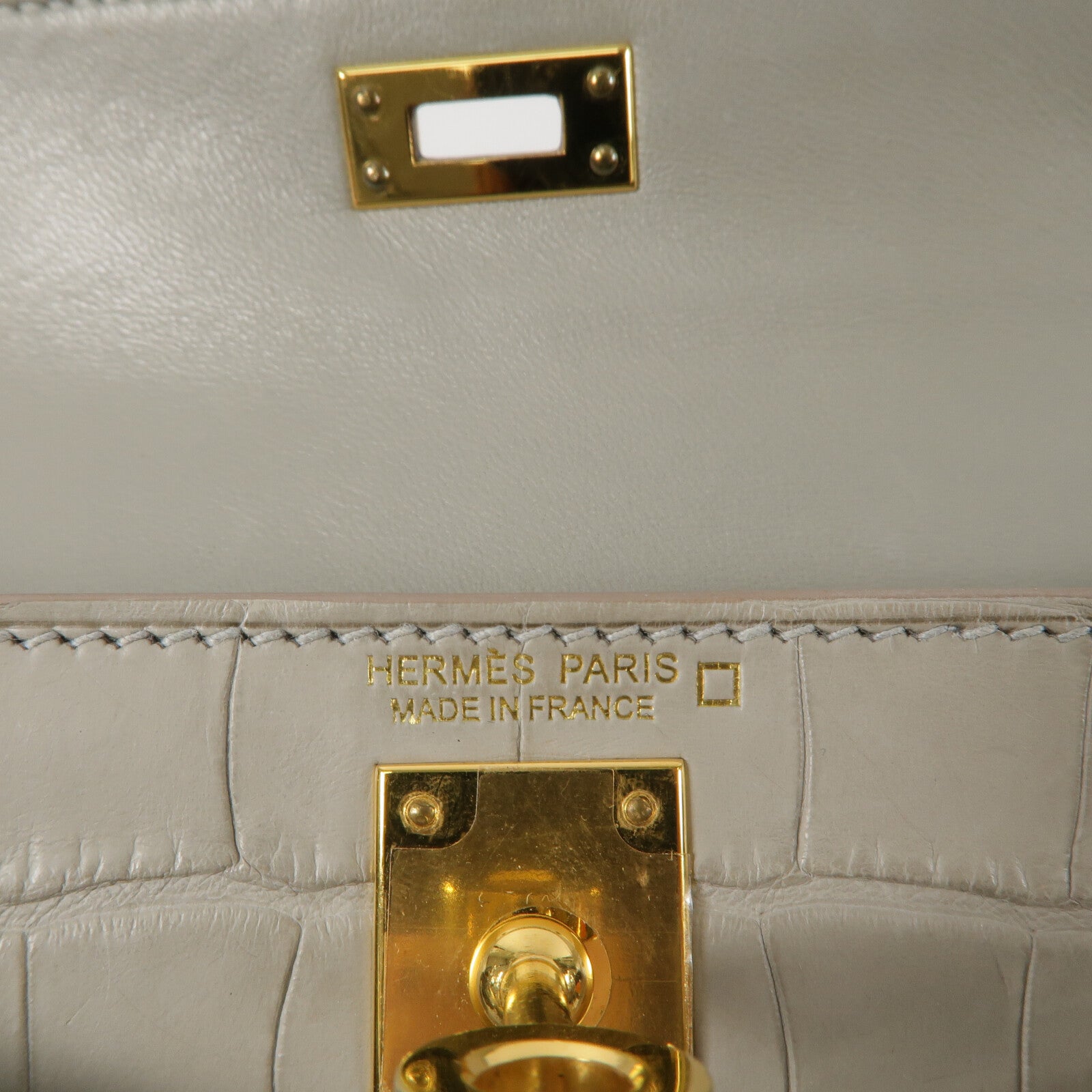HERMES 鱷魚皮革Mini Kelly II手挽肩背兩用袋Gris Perle