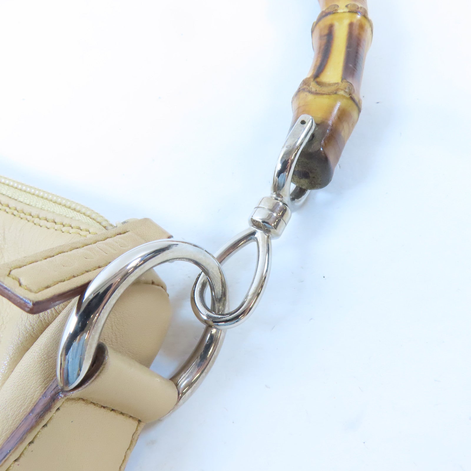 GUCCI 【激減優惠】皮革/Bamboo Handbag銀扣手挽袋米色