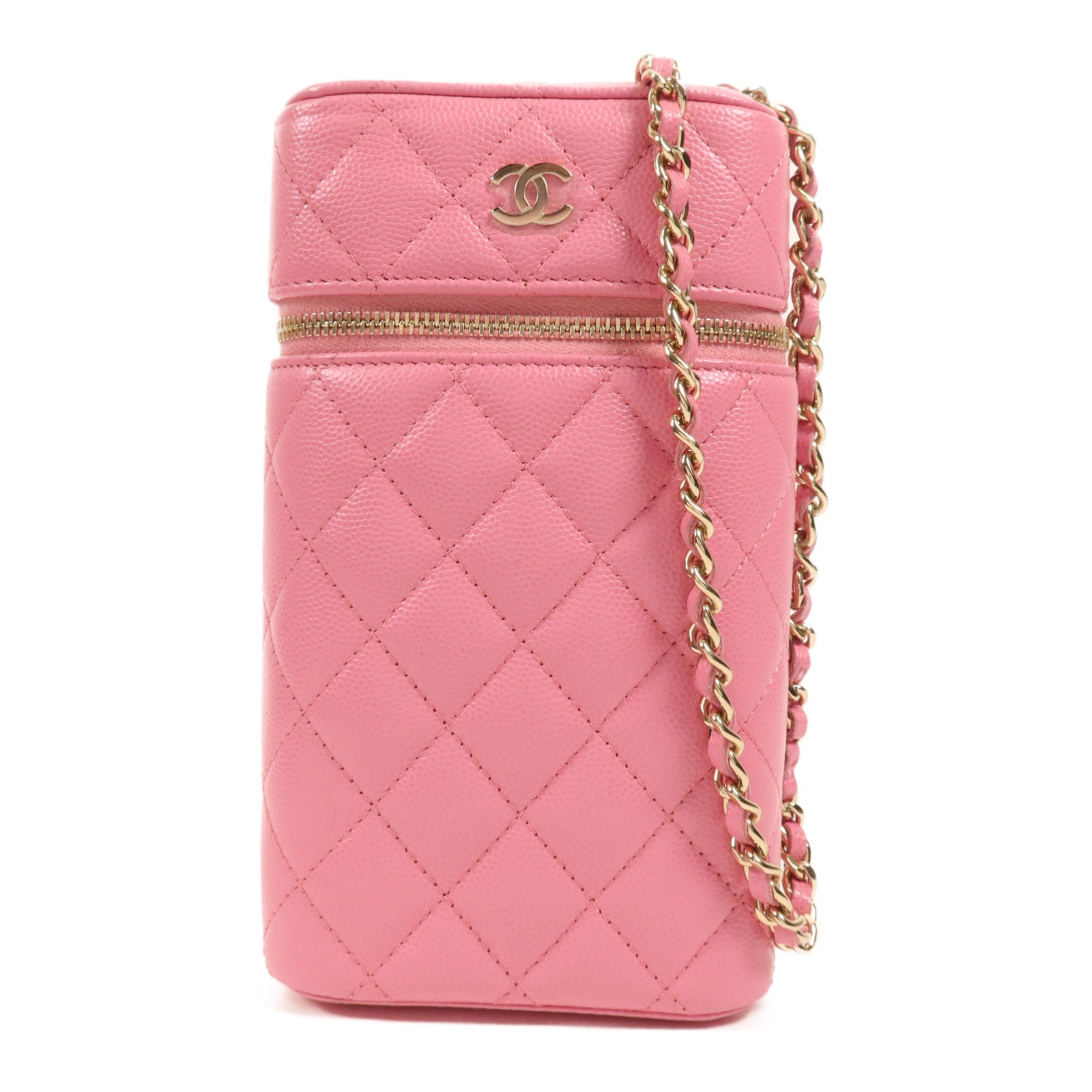 CHANEL 牛皮皮革Phone Bag金扣鏈帶肩背袋