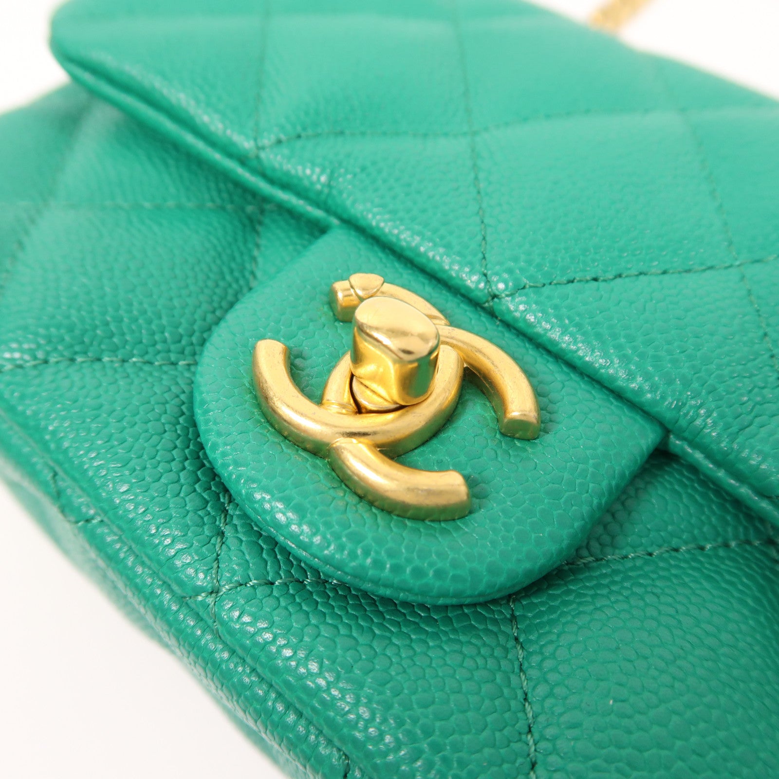 CHANEL CC GHW Chain Shoulder Bag Calfskin Leather Green