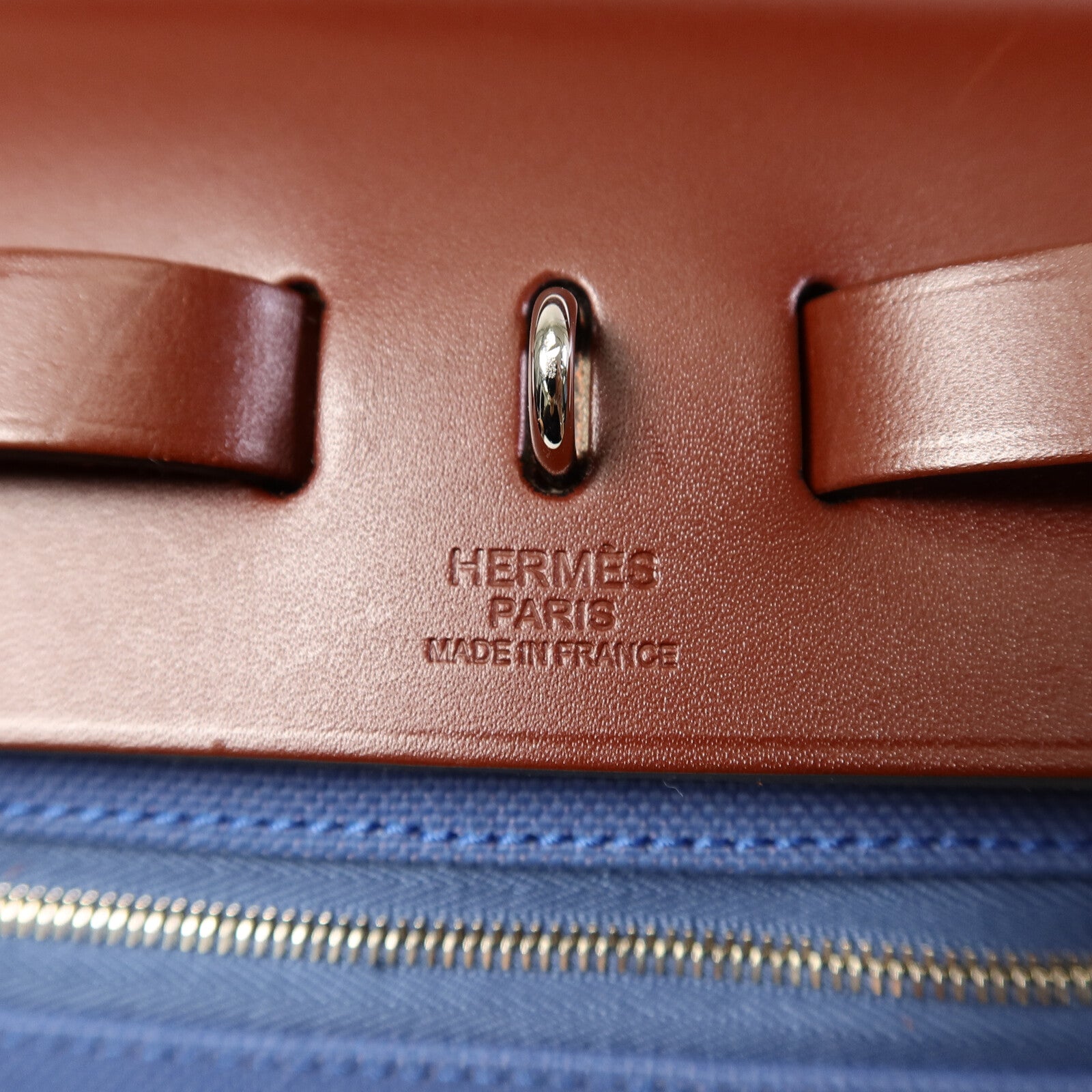 HERMES 帆布Herbag PM手挽肩背兩用袋Bleu Agate/Rouge H