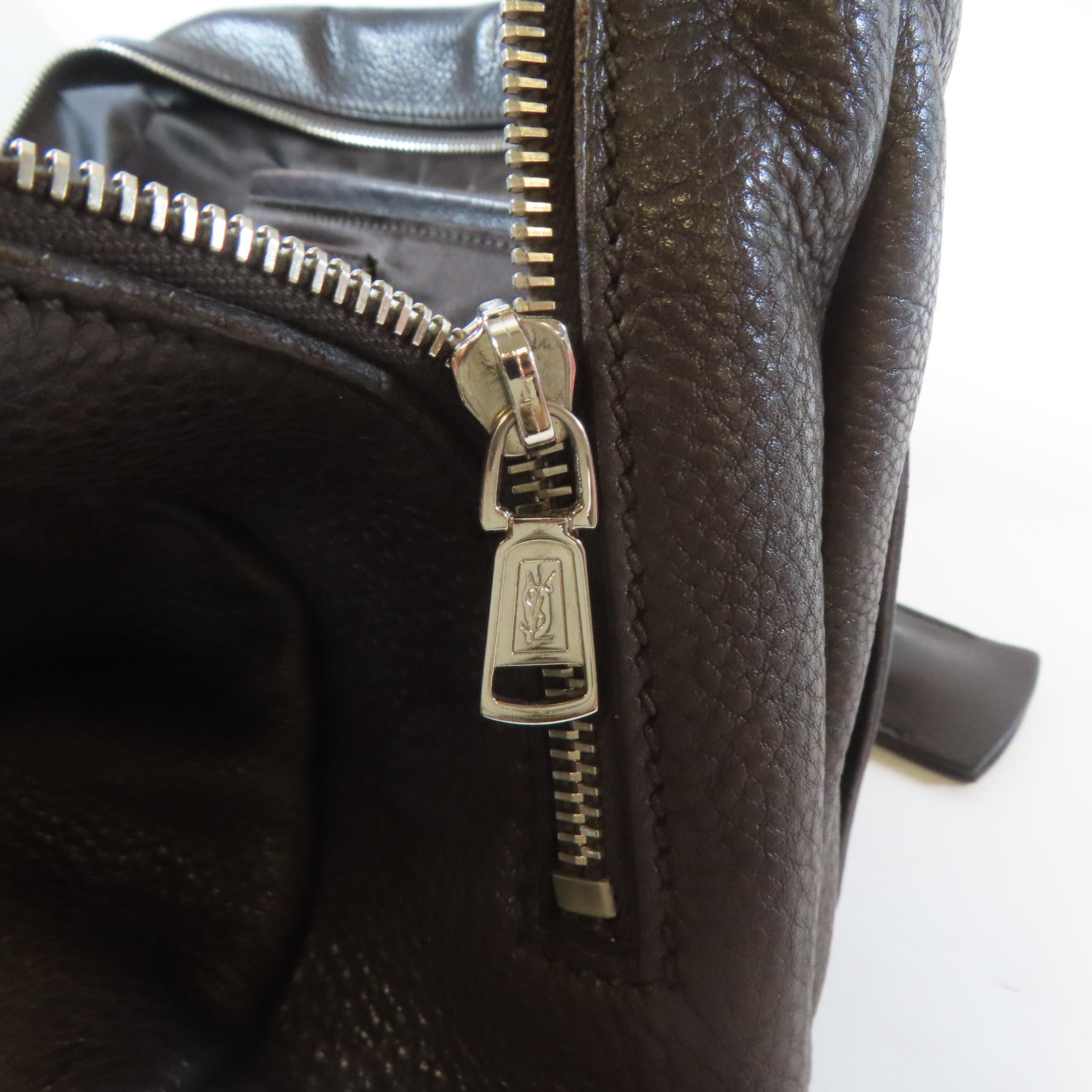 SAINT LAURENT 【激減優惠】牛皮皮革Shoulder Bag銀扣肩背袋啡色